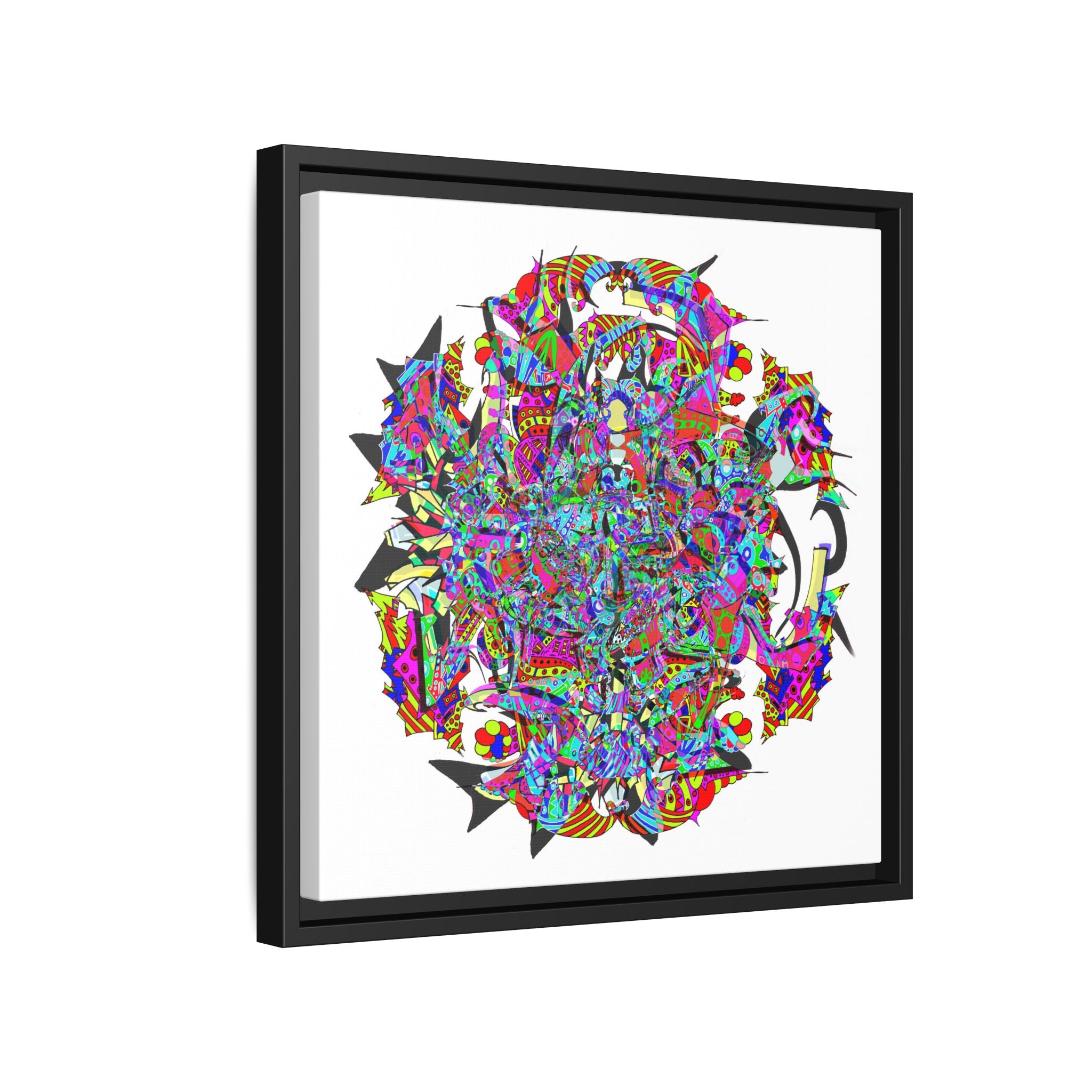Neon Waffle Monster 12 Framed Canvas Art — Psychedelic Geometric Wall Print