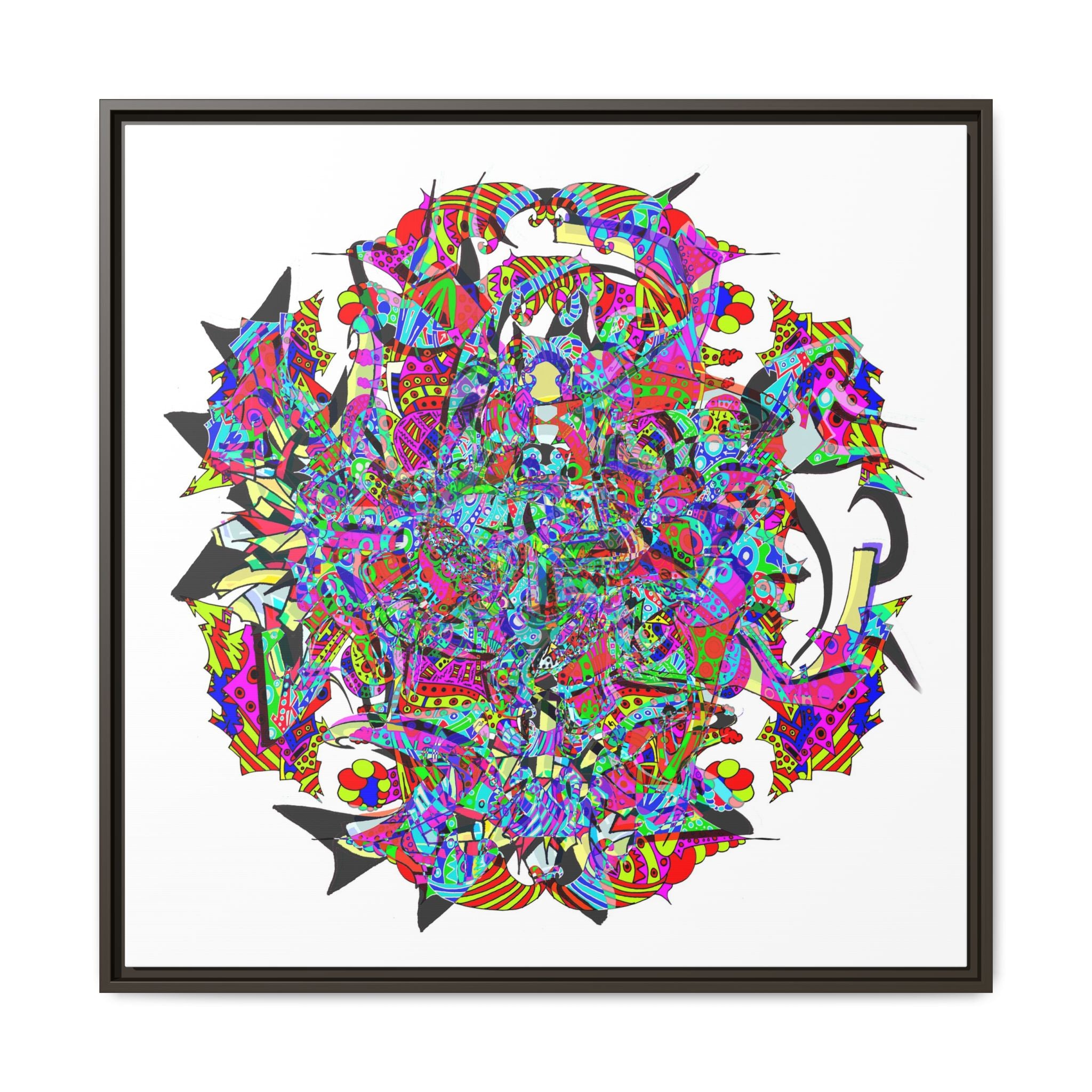 Neon Waffle Monster 12 Framed Canvas Art — Psychedelic Geometric Wall Print