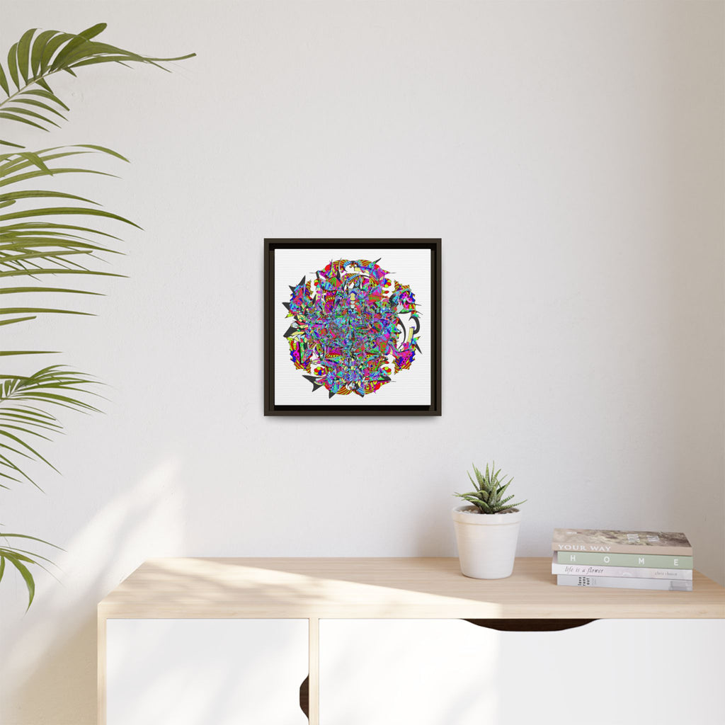 Neon Waffle Monster 12 Framed Canvas Art — Psychedelic Geometric Wall Print