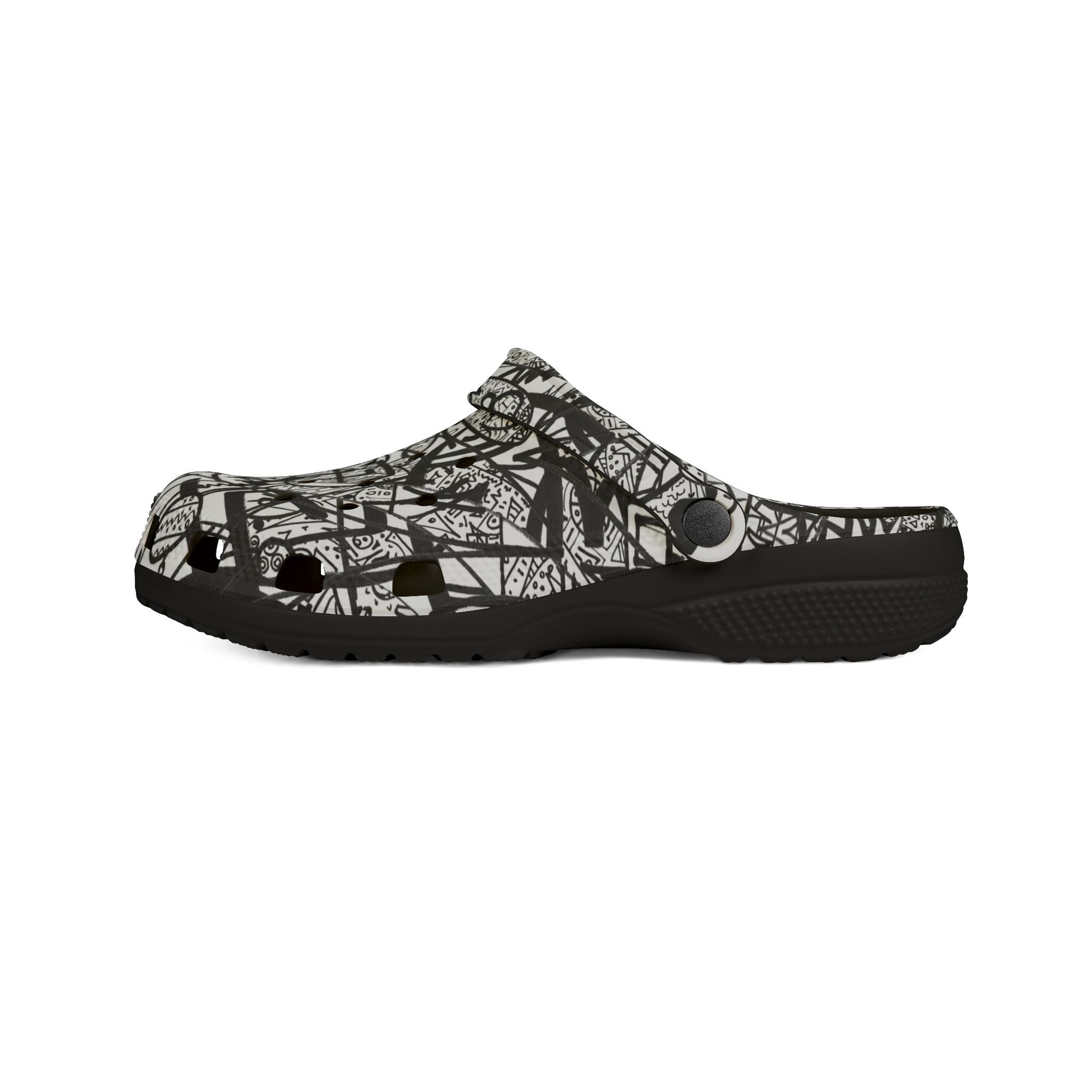 The Real Time Is Now 2017 - Abstract Black & White EVA Clogs — Graffiti Scribble Slip-On Shoes