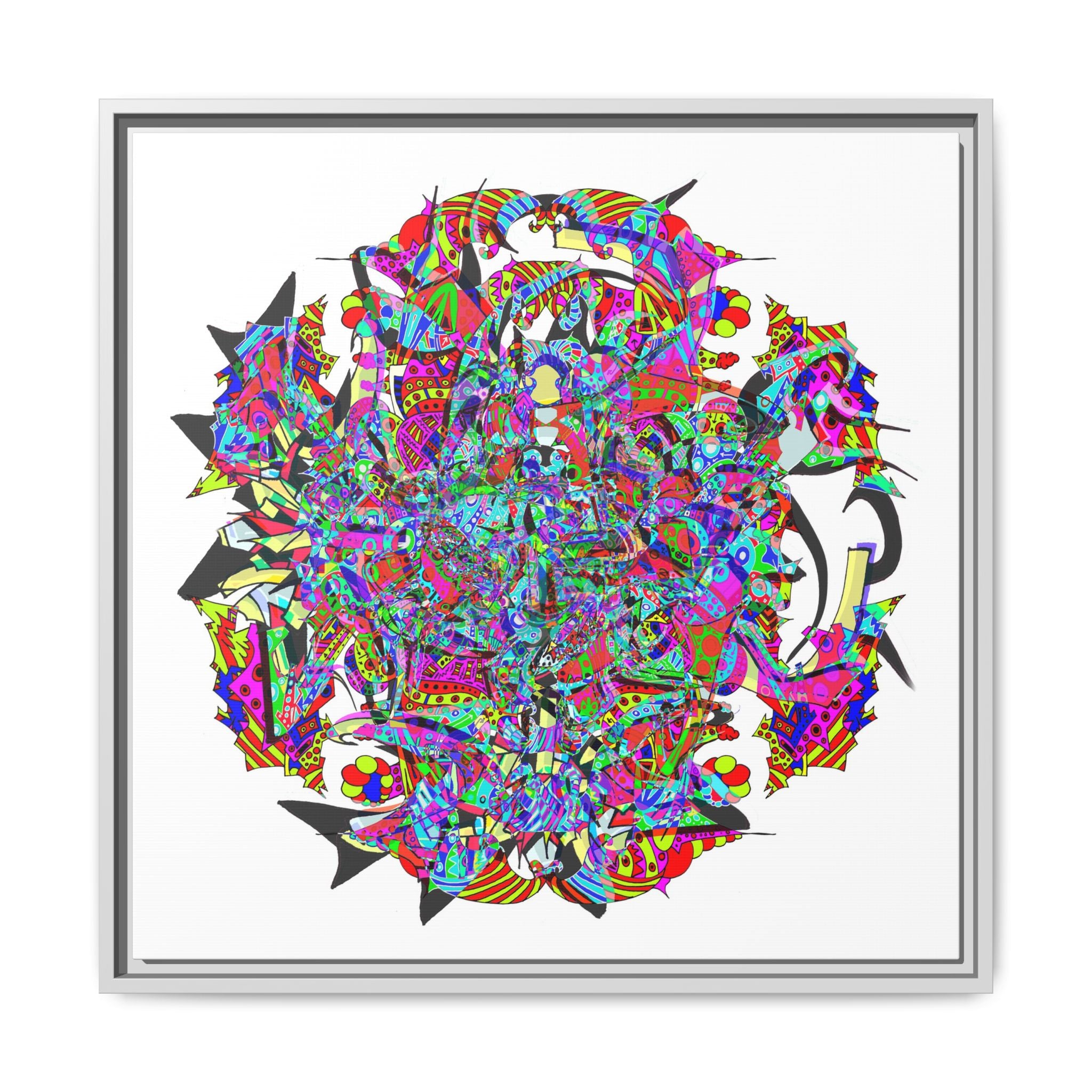 Neon Waffle Monster 12 Framed Canvas Art — Psychedelic Geometric Wall Print