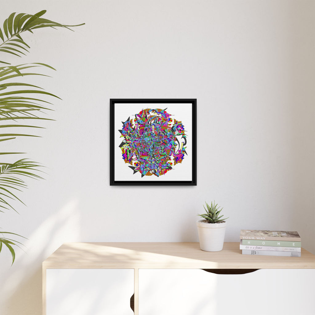 Neon Waffle Monster 12 Framed Canvas Art — Psychedelic Geometric Wall Print