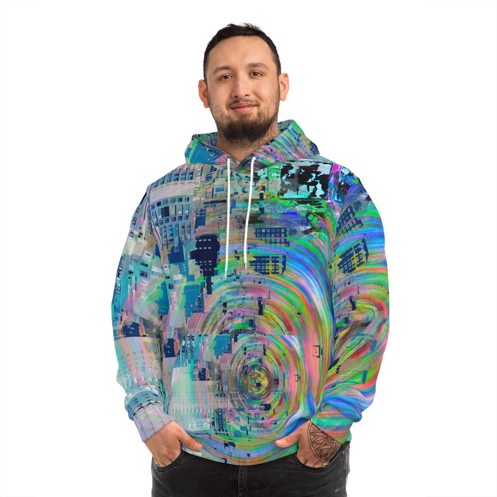 Novelty 93 - Psychedelic Cityscape Hoodie – Colorful Swirl All-Over Print Fashion Hoodie