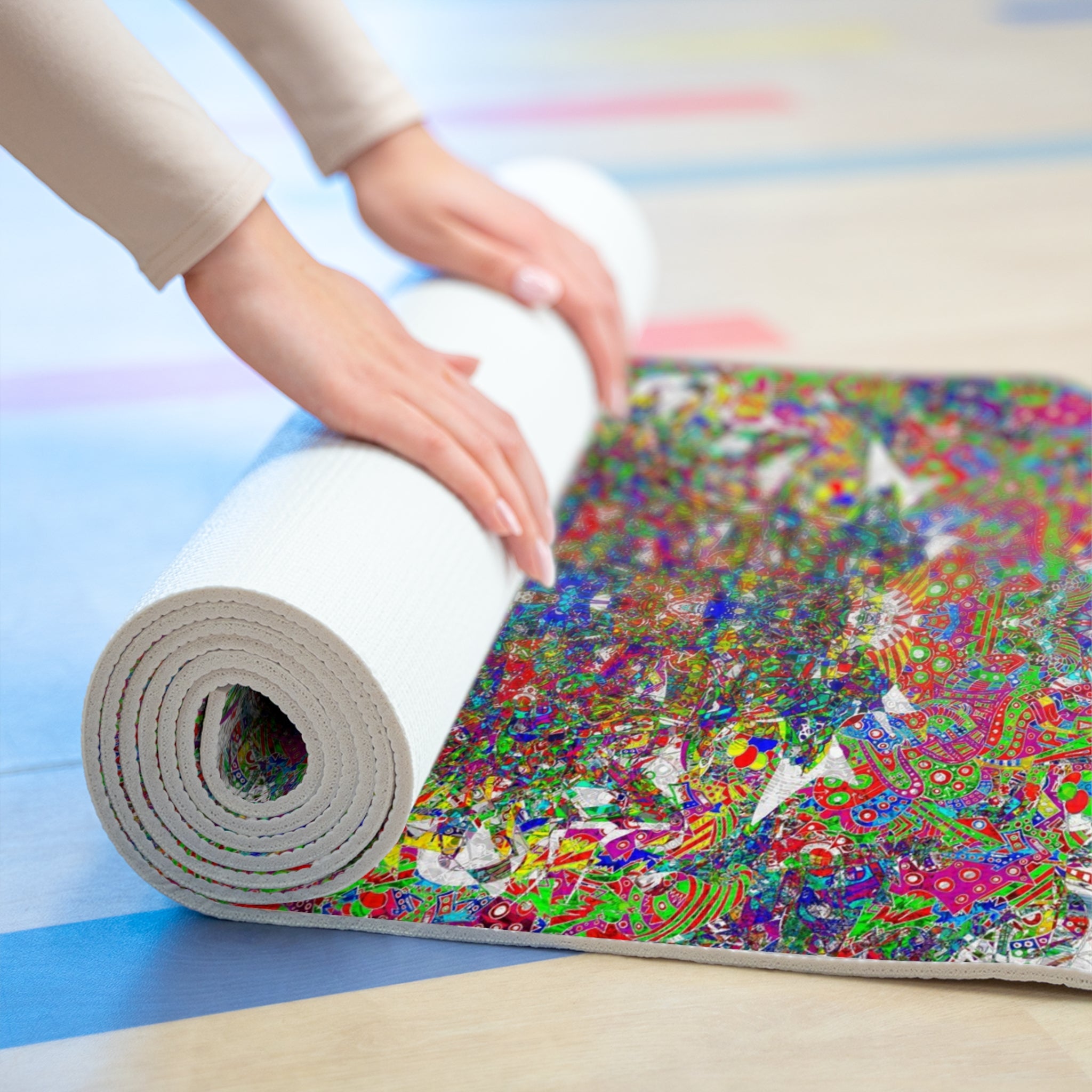 D Tizzle Psychedelic Mandala Foam Yoga Mat — Colorful Abstract Meditation Mat