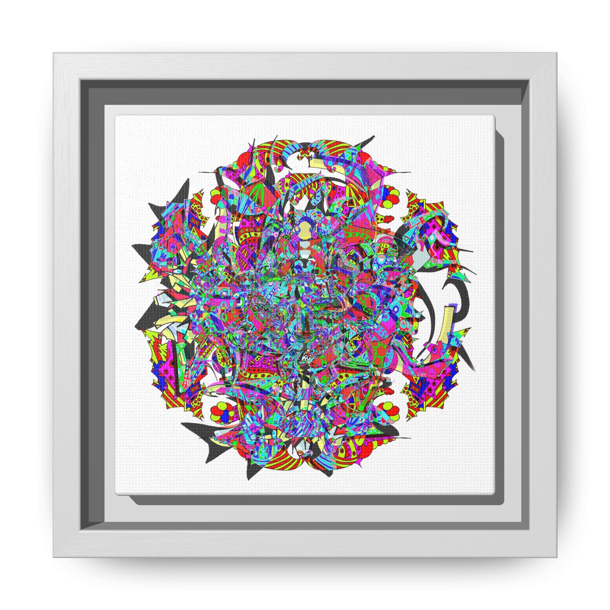 Neon Waffle Monster 12 Framed Canvas Art — Psychedelic Geometric Wall Print