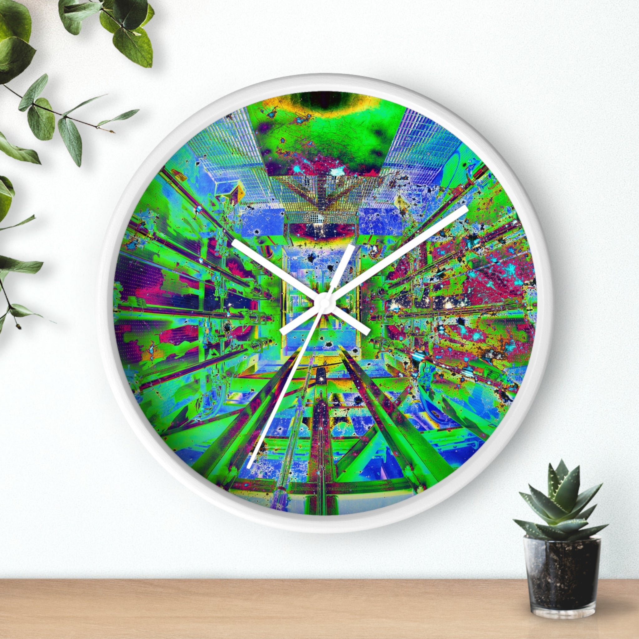 Hyperspace Room 22 Wall Clock — Abstract Retro Futurism Timepiece