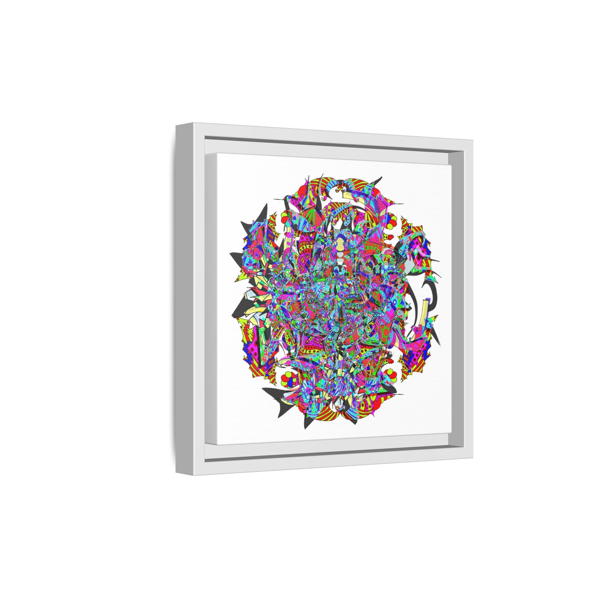 Neon Waffle Monster 12 Framed Canvas Art — Psychedelic Geometric Wall Print