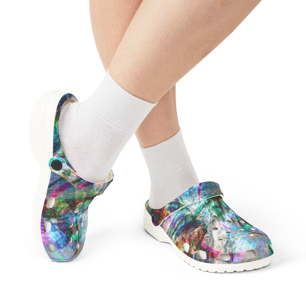 Mega Millionz Abstract Watercolor Garden Clogs — Colorful EVA Foam Slip-On Shoes