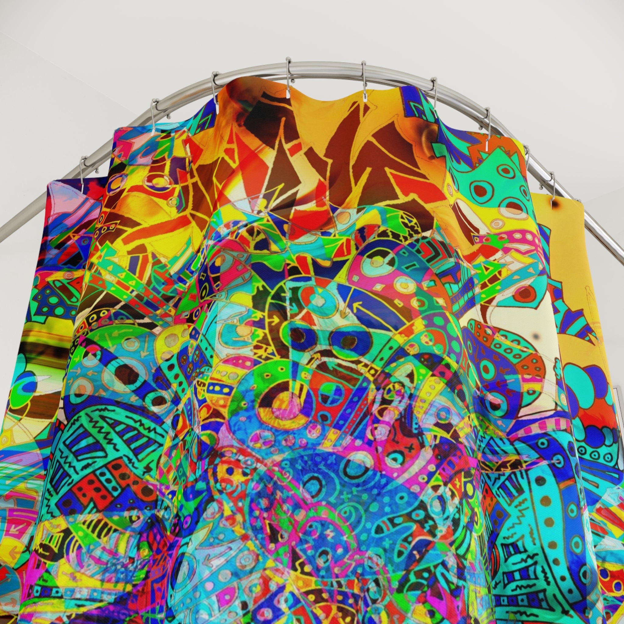 HYPERDIMENSIONAL SURFER - Psychedelic Abstract Shower Curtain — Colorful Boho Bathroom Decor