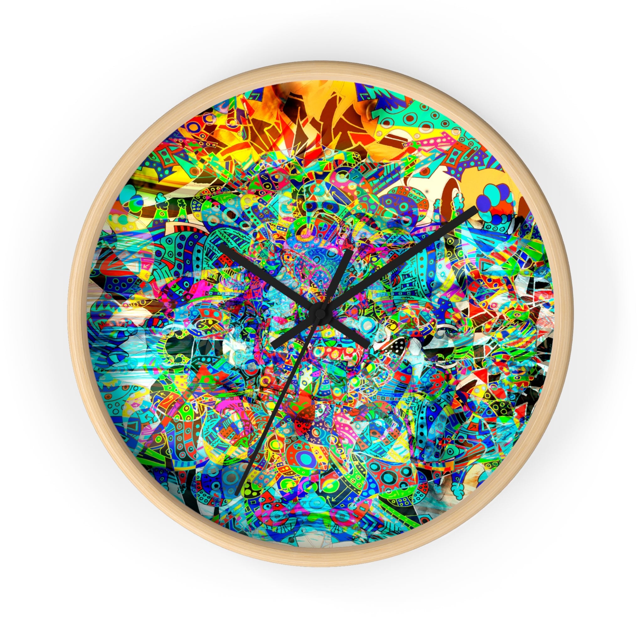 HYPERDIMENSIONAL SURFER - Psychedelic Abstract Wall Clock — Vibrant Colorful Mandala Design