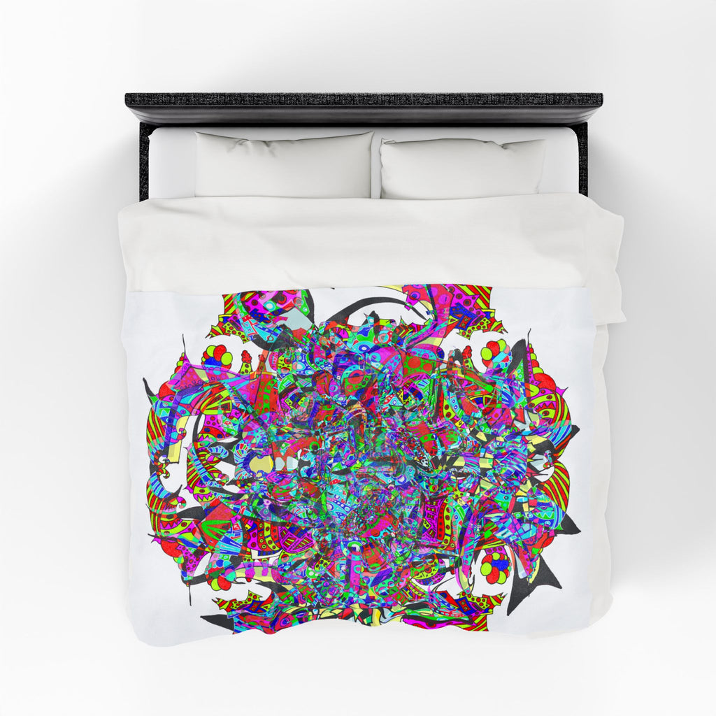 Neon Waffle Monster 12 Plush Blanket — Psychedelic Mandala Throw for Cozy Boho Décor