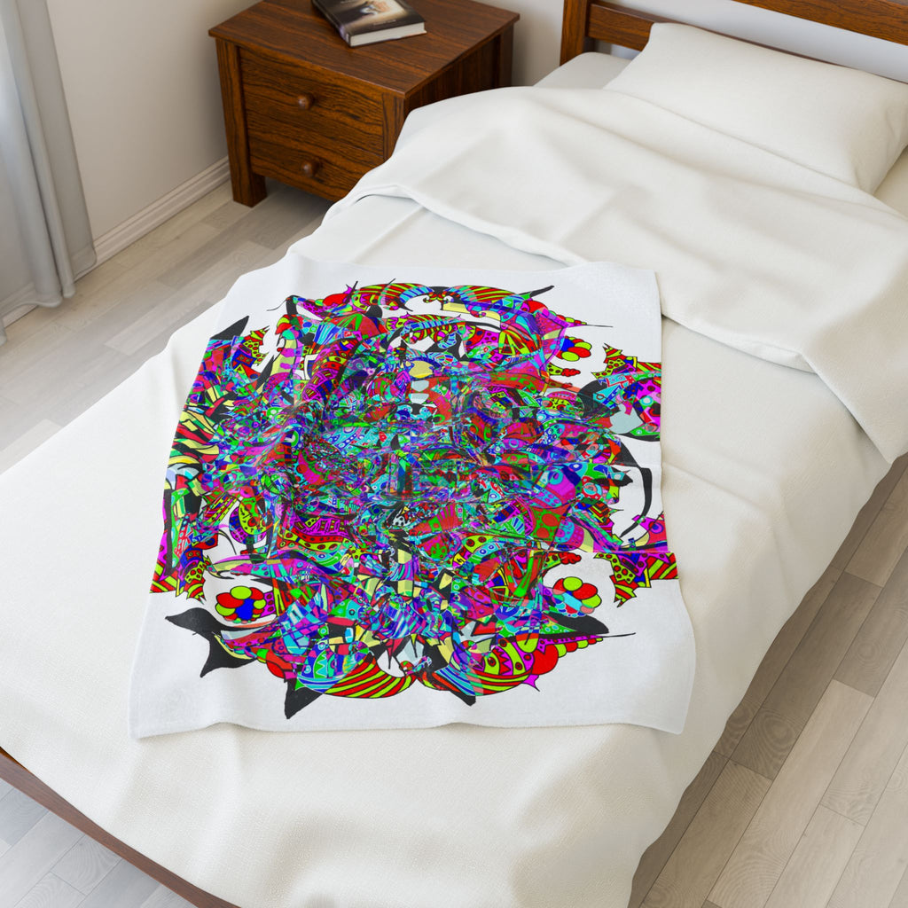 Neon Waffle Monster 12 Plush Blanket — Psychedelic Mandala Throw for Cozy Boho Décor