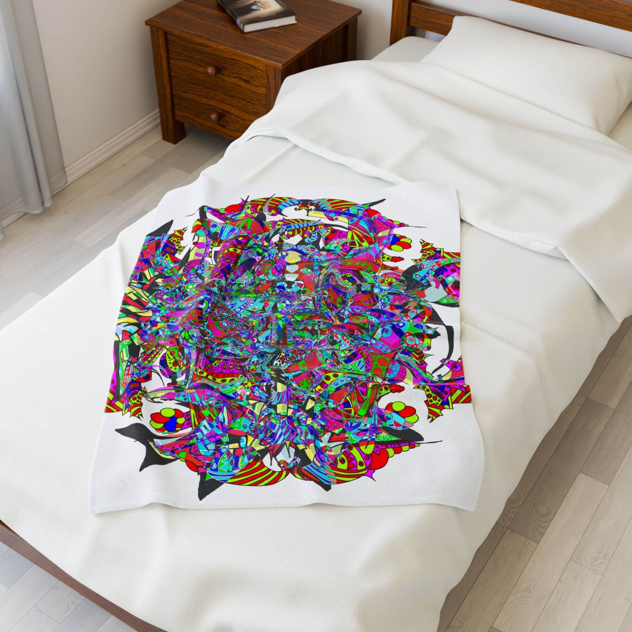 Neon Waffle Monster 12 Plush Blanket — Psychedelic Mandala Throw for Cozy Boho Décor