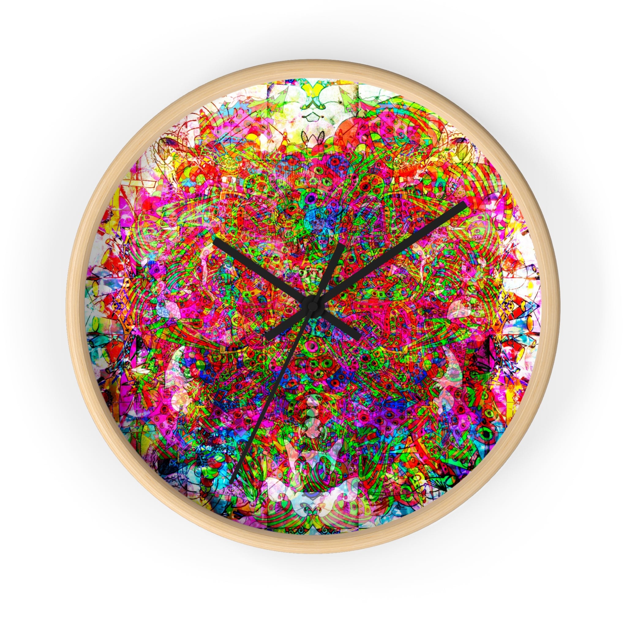 Neon Swirl Party Extravaganza Wall Clock — Colorful Psychedelic Art Timepiece