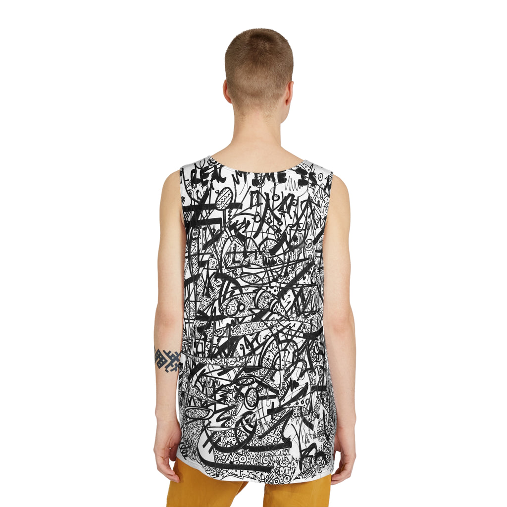 The Real Time Is Now 2017 - Abstract Graffiti Tank Top — Black & White Scribble Art All-Over Print