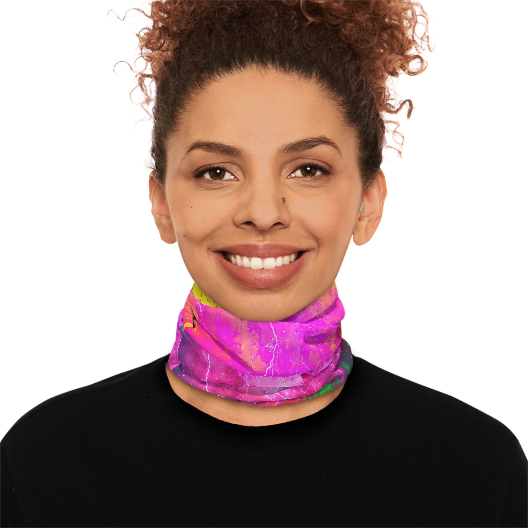 Blue And Pink Prophecy Neck Gaiter — Neon Pink Lightning Tie-Dye Face Mask