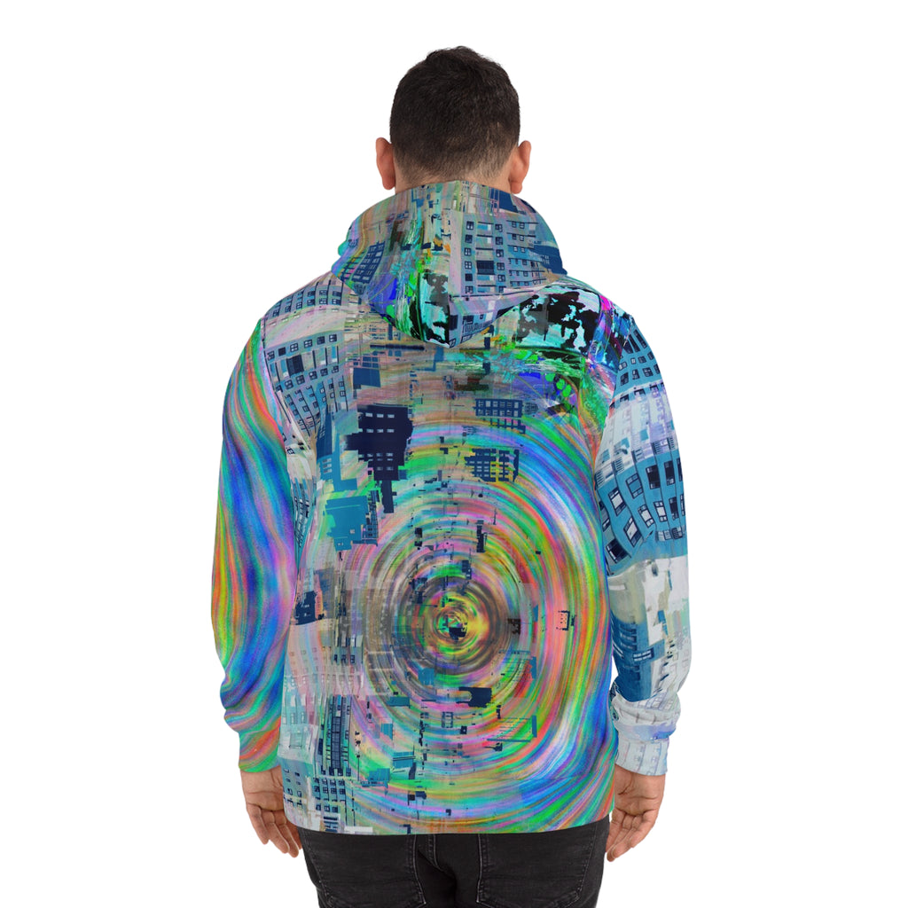 Novelty 93 - Psychedelic Cityscape Hoodie – Colorful Swirl All-Over Print Fashion Hoodie