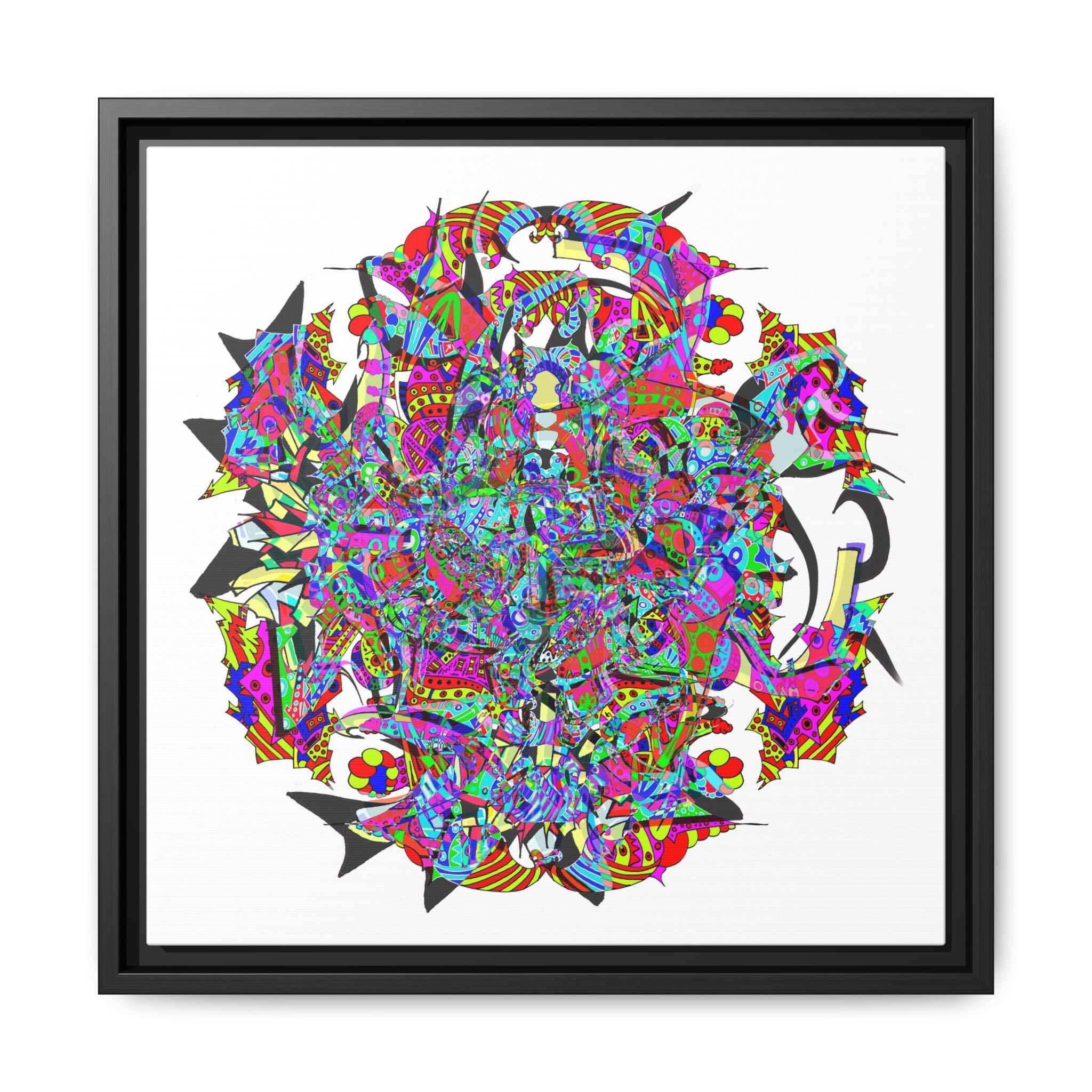 Neon Waffle Monster 12 Framed Canvas Art — Psychedelic Geometric Wall Print
