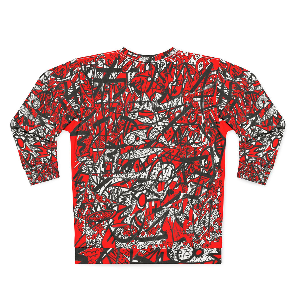 Nobody Touches Nothin' (Red Version 2) All-Over Print Sweatshirt — Red & Black Graffiti Street Art Design