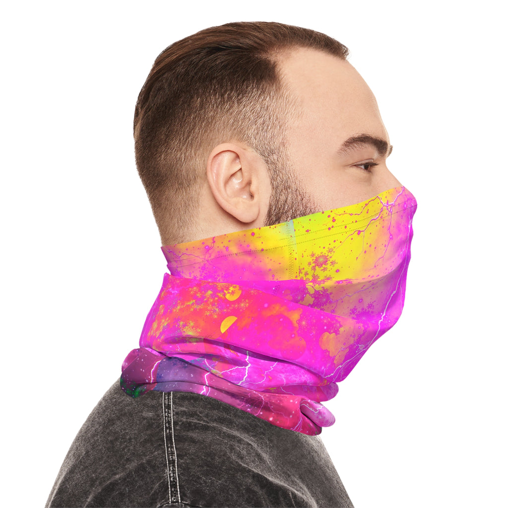 Blue And Pink Prophecy Neck Gaiter — Neon Pink Lightning Tie-Dye Face Mask