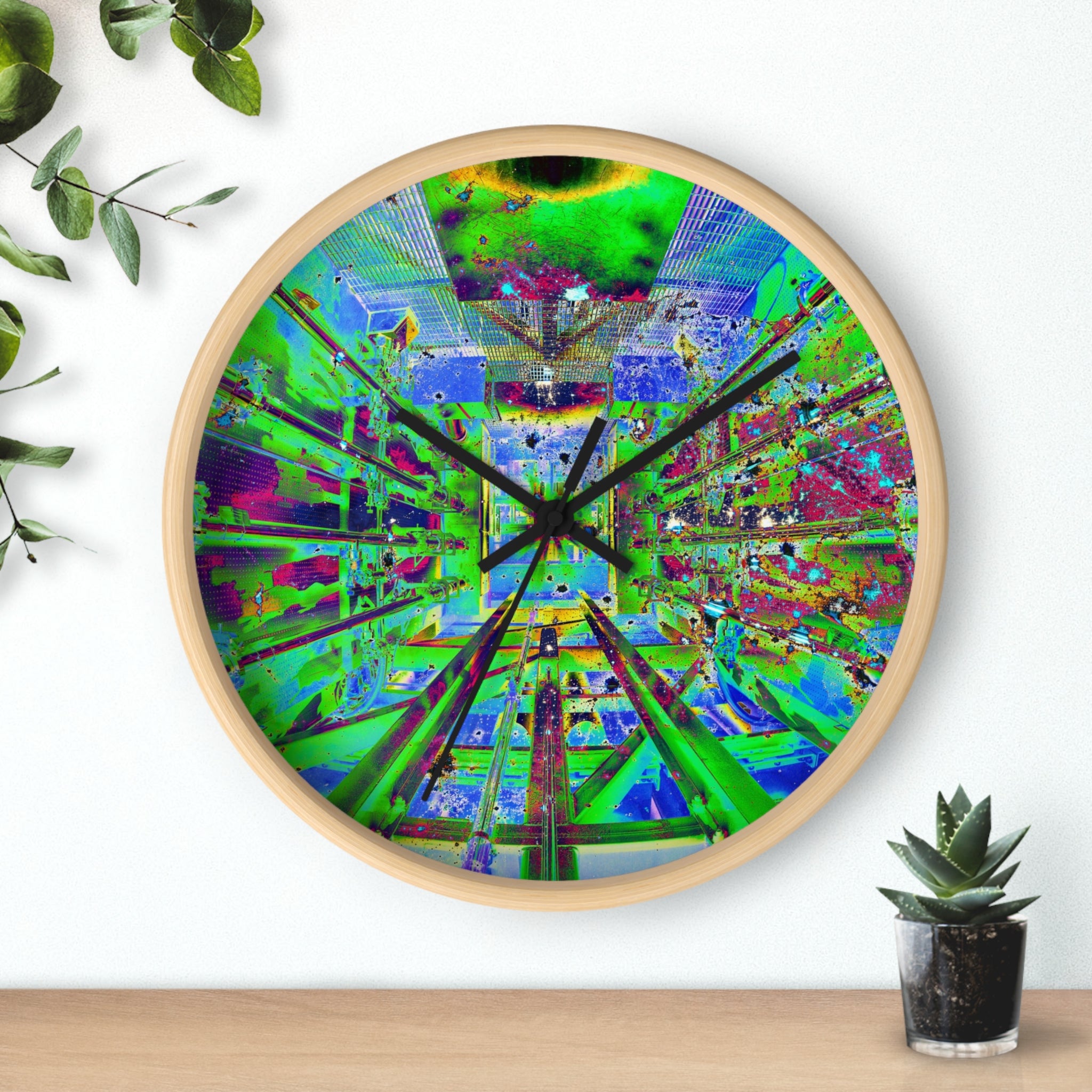 Hyperspace Room 22 Wall Clock — Abstract Retro Futurism Timepiece