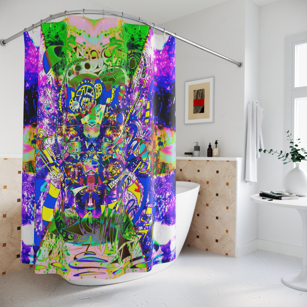Alien Darkness 9 - Psychedelic Abstract Shower Curtain — Vibrant Neon Mandala Bathroom Decor