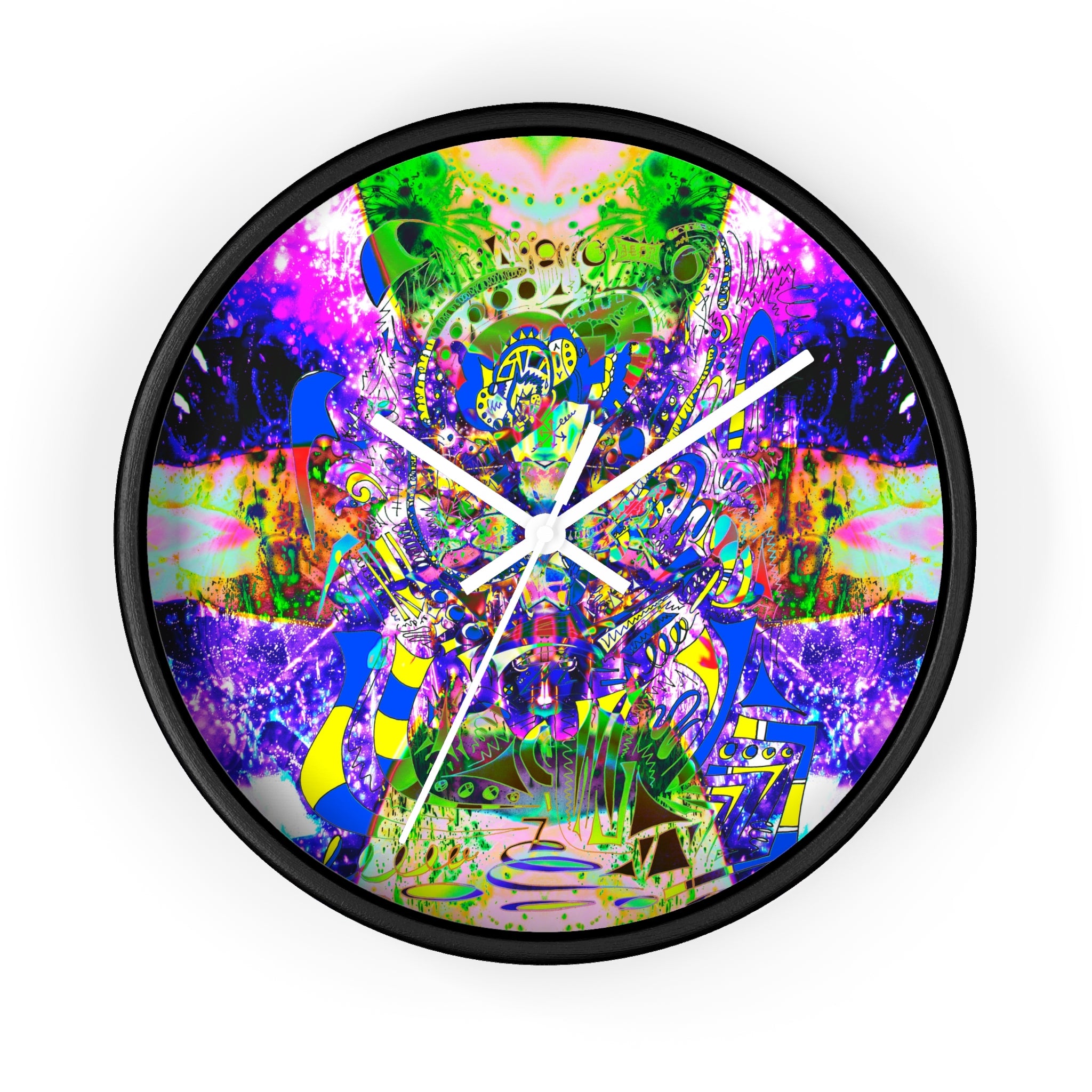 Alien Darkness 9 Wall Clock — Vibrant Neon Art Timepiece