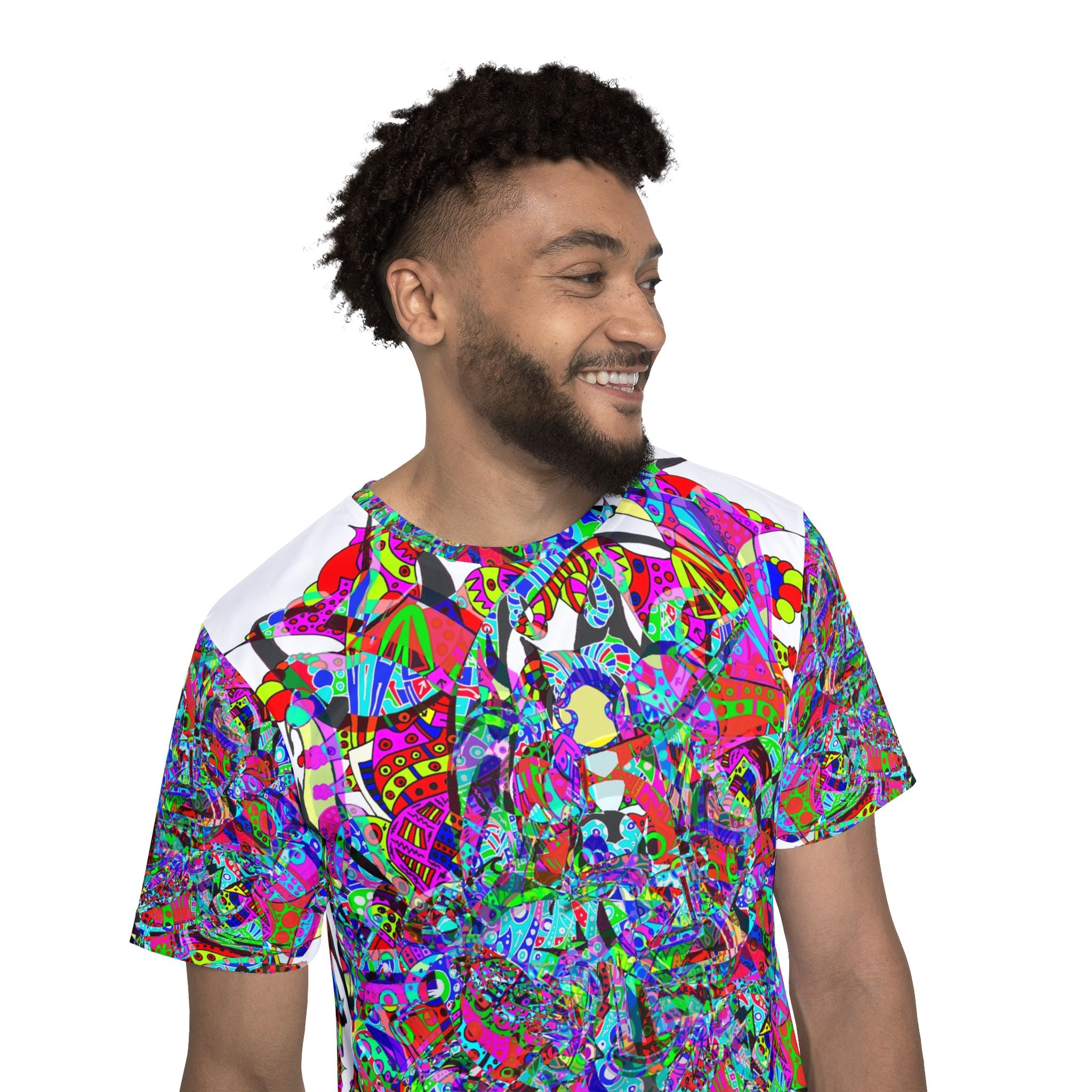 Neon Waffle Monster 12 - Psychedelic Floral Men's Sports Jersey — All-Over Print Vibrant Athletic Wear