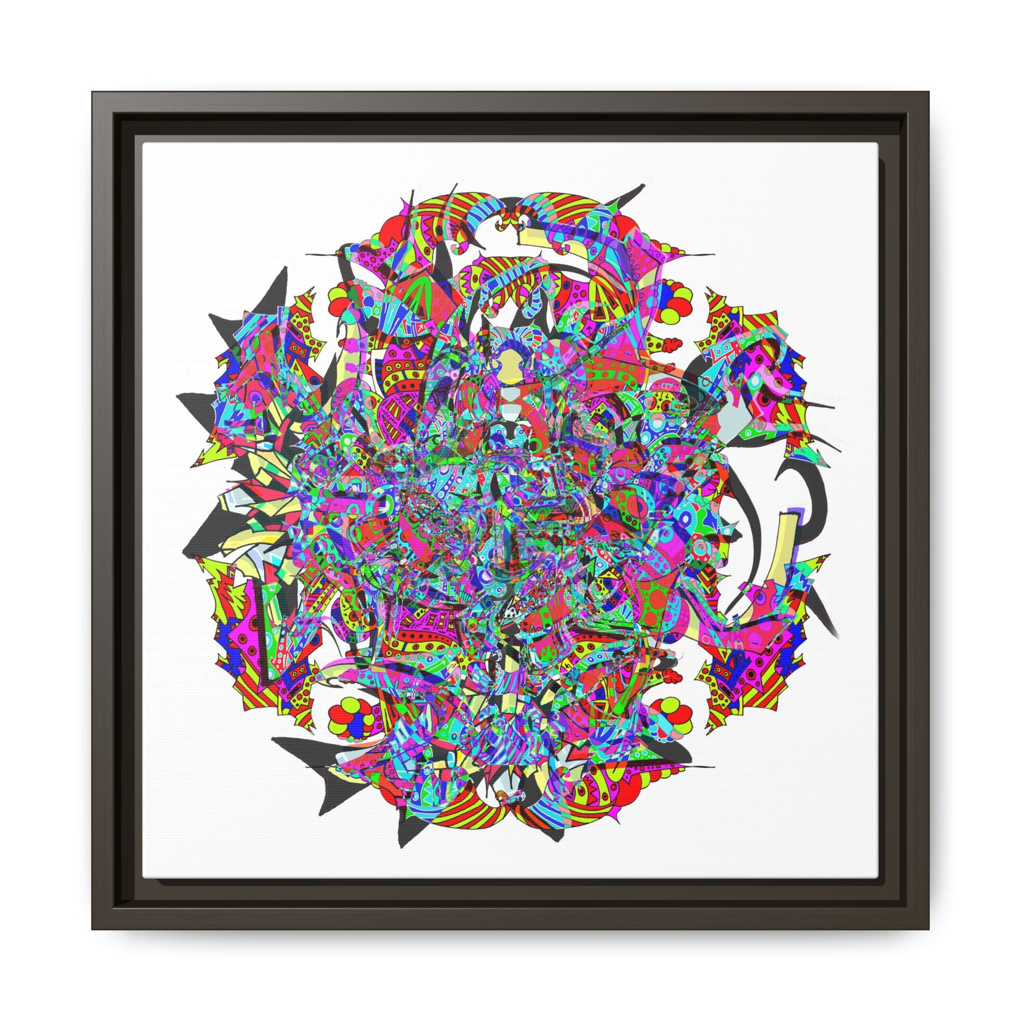 Neon Waffle Monster 12 Framed Canvas Art — Psychedelic Geometric Wall Print
