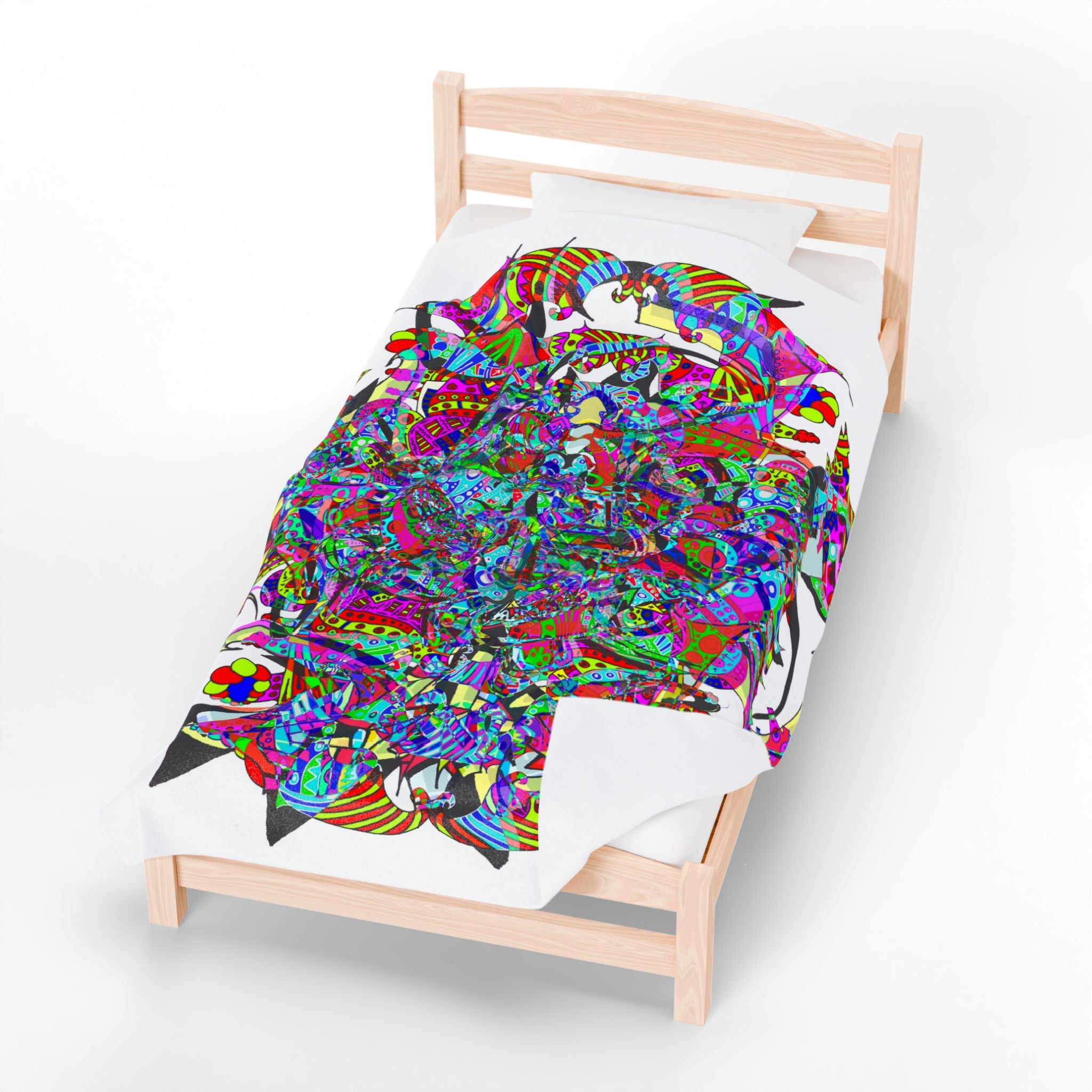 Neon Waffle Monster 12 Plush Blanket — Psychedelic Mandala Throw for Cozy Boho Décor