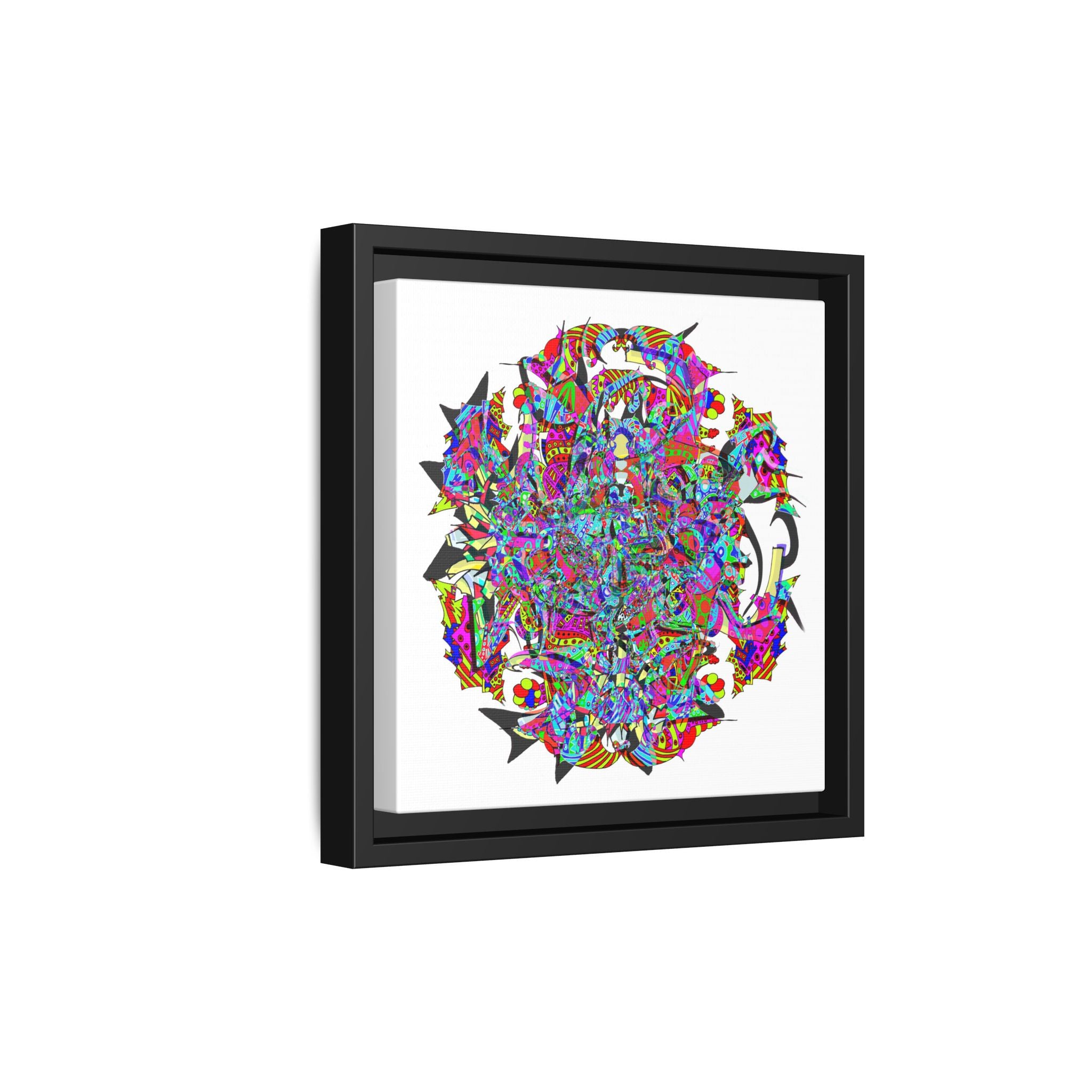 Neon Waffle Monster 12 Framed Canvas Art — Psychedelic Geometric Wall Print