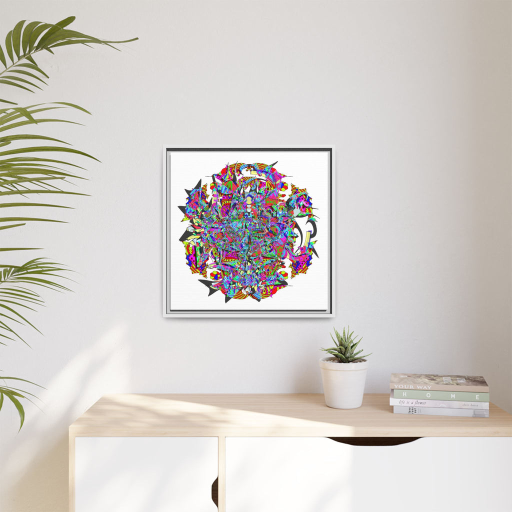 Neon Waffle Monster 12 Framed Canvas Art — Psychedelic Geometric Wall Print