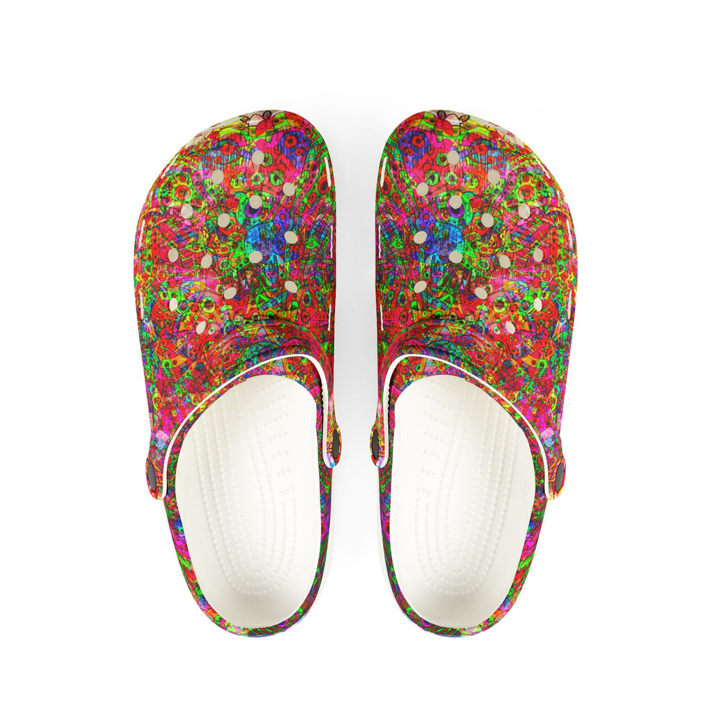 Neon Swirl Party Extravaganza - Colorful EVA Foam Clogs — Lightweight Rubber Slip-On Shoes