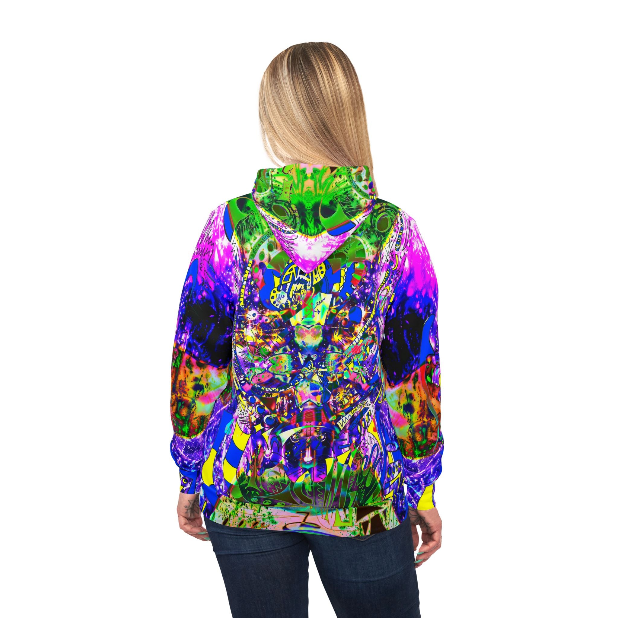 Alien Darkness 9 - Psychedelic Abstract Athletic Hoodie — Vibrant All-Over Print for Rave, Gym & Streetwear