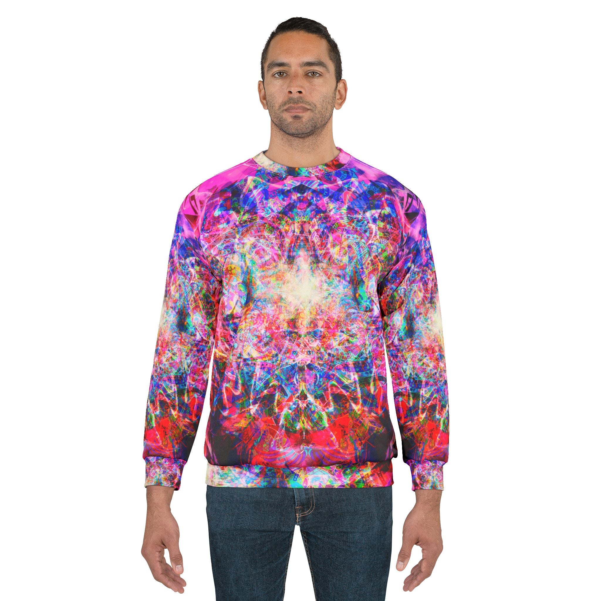 Arashaya - Psychedelic Kaleidoscope Sweatshirt — Vibrant All-Over Print Crewneck