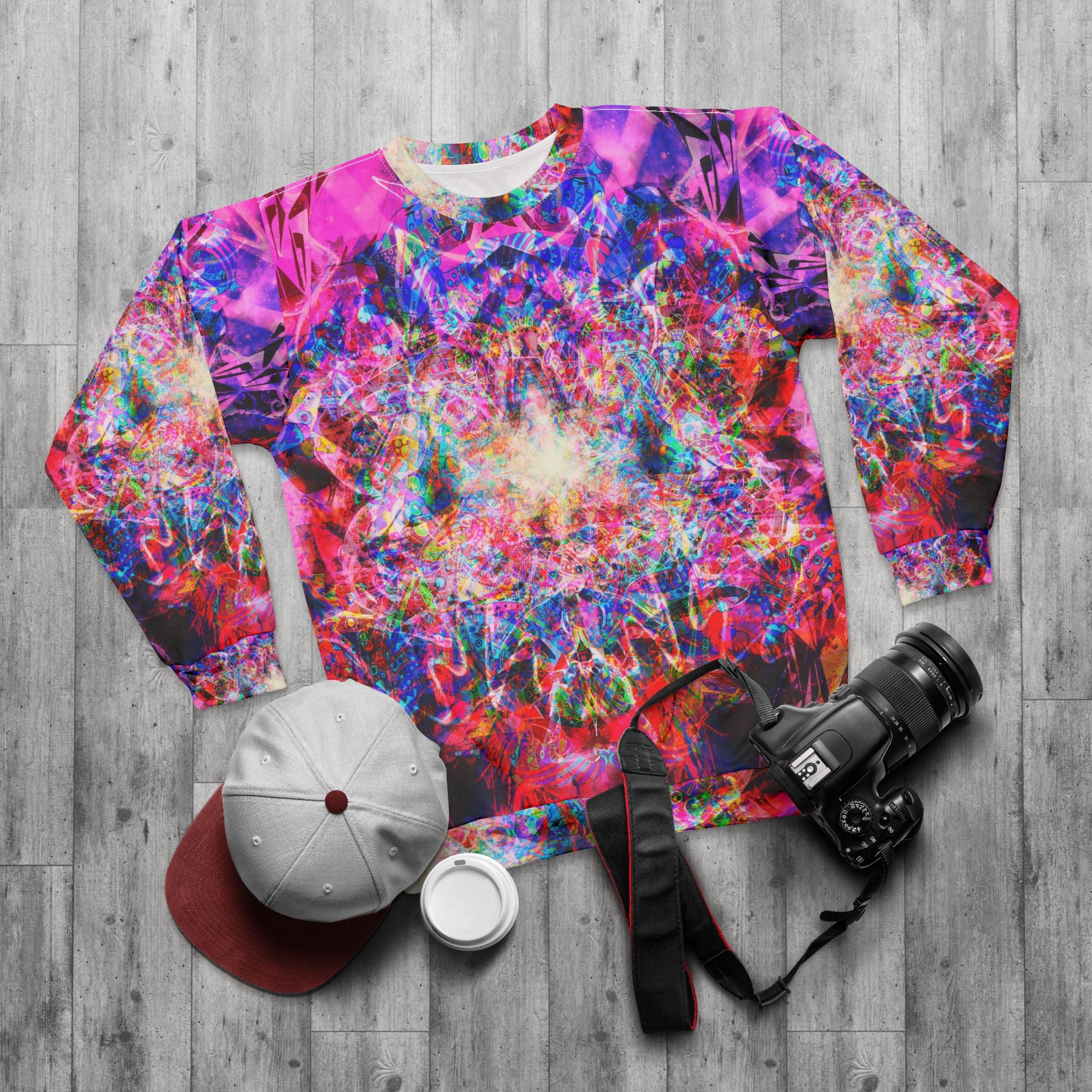 Arashaya - Psychedelic Kaleidoscope Sweatshirt — Vibrant All-Over Print Crewneck