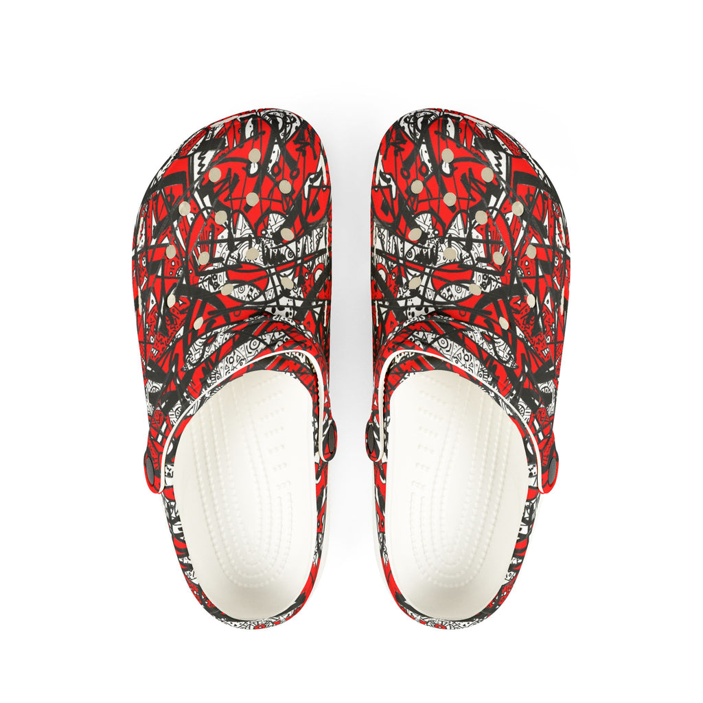Nobody Touches Nothin' (Red Version 2) - Abstract Red Black EVA Clogs — Comfortable Foam Garden Shoes