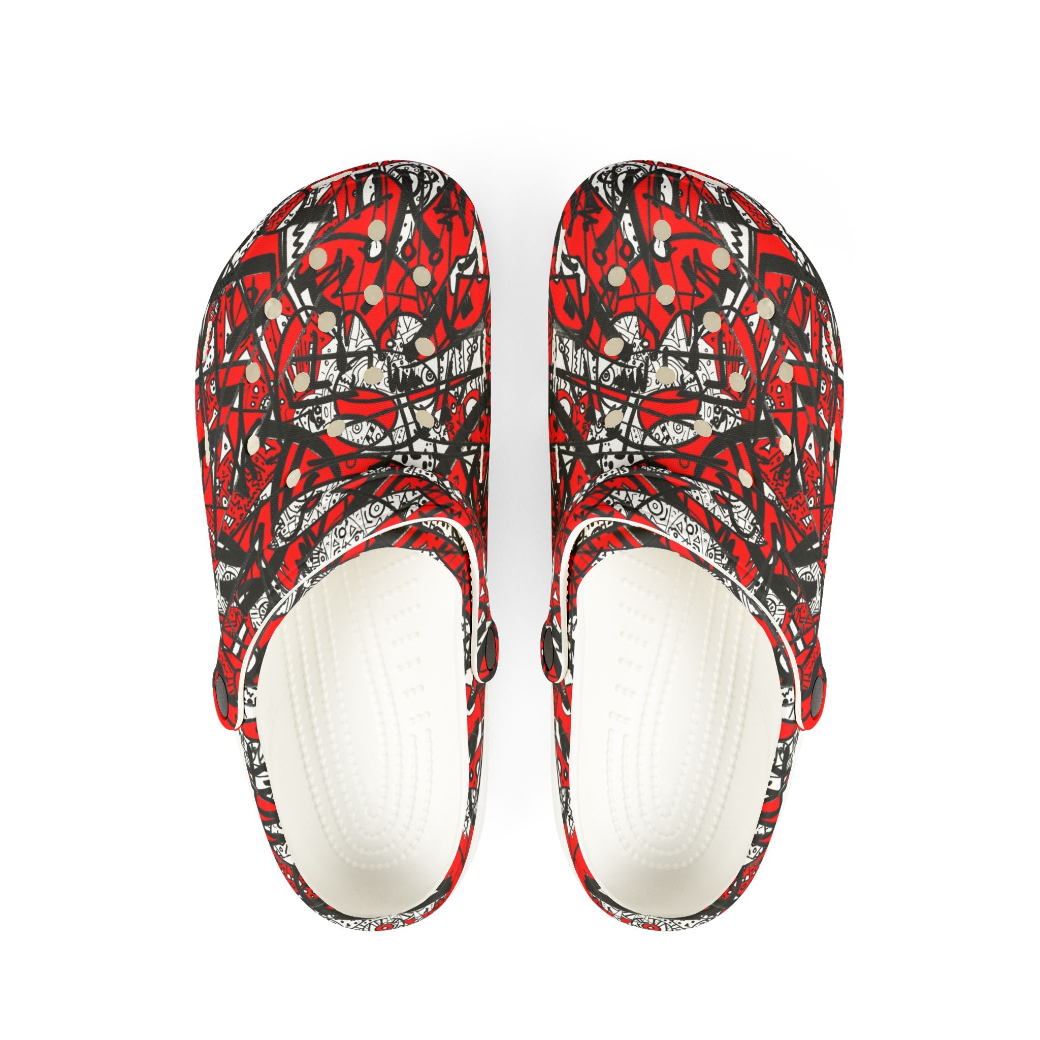 Nobody Touches Nothin' (Red Version 2) - Abstract Red Black EVA Clogs — Comfortable Foam Garden Shoes