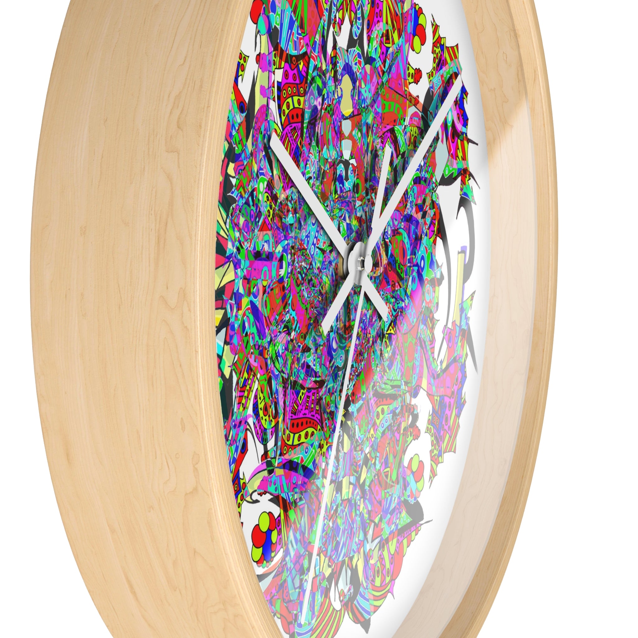 Neon Waffle Monster 12 - Psychedelic Mandala Wall Clock | Colorful Abstract Geometric Timepiece
