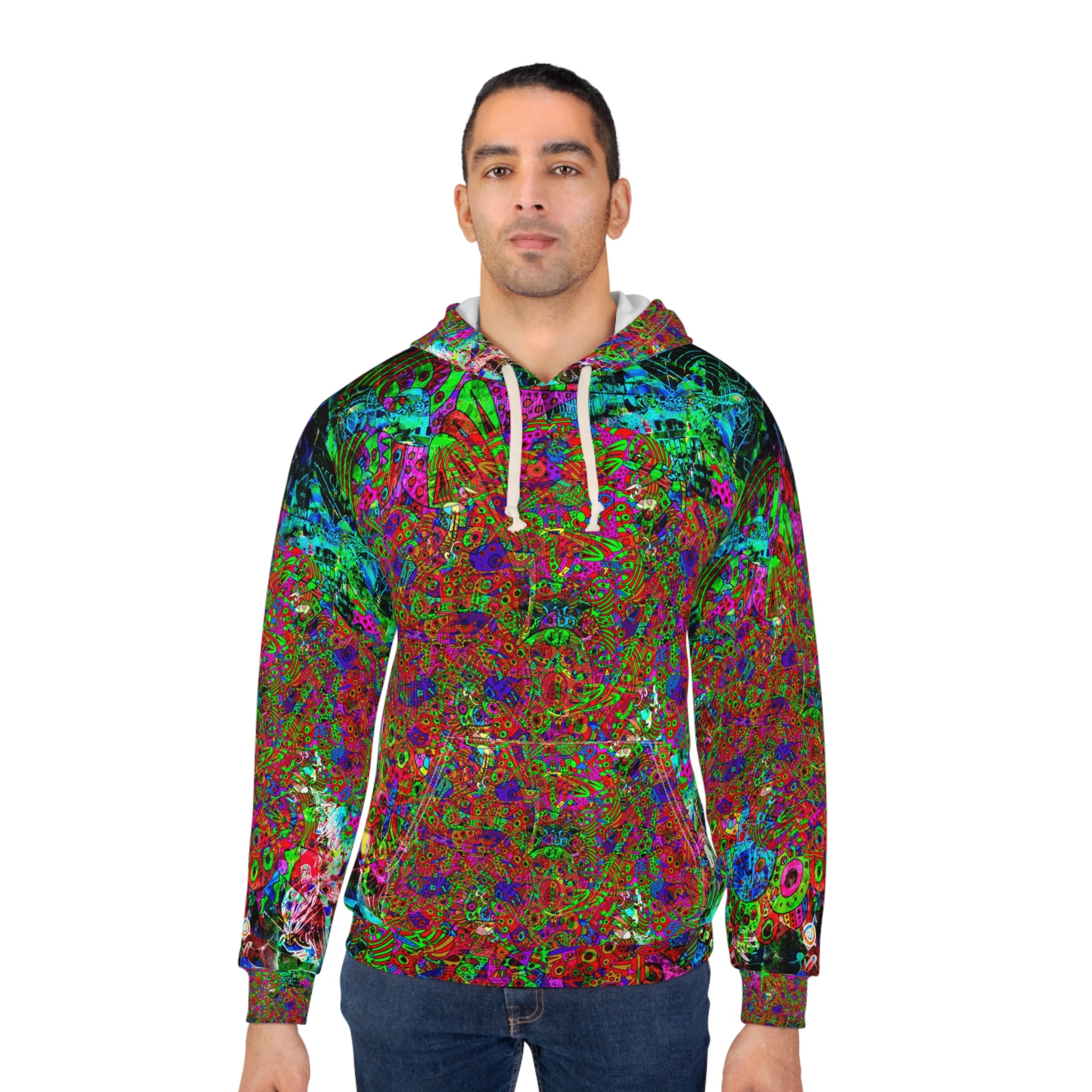 Neon Alien Blacklight Jungle Hoodie – Vibrant All-Over Print Pullover