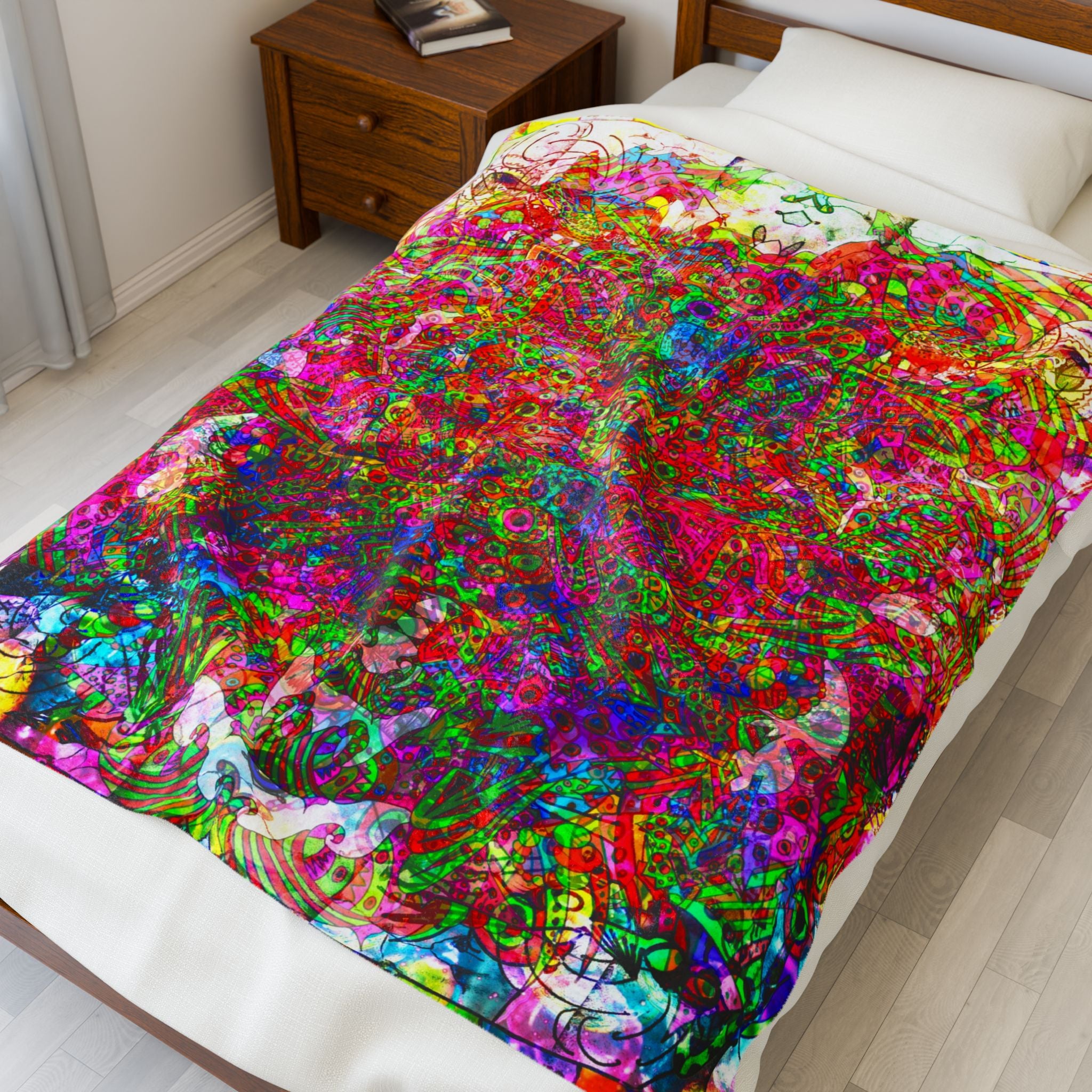 Neon Swirl Party Extravaganza Plush Blanket — Bright Abstract Boho Throw