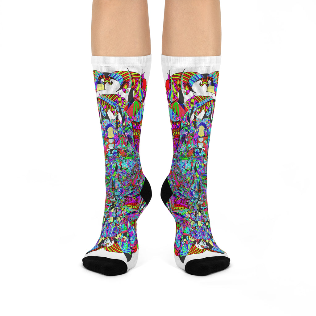 Neon Waffle Monster 12 Crew Socks — Colorful Psychedelic Art Cushion Crew