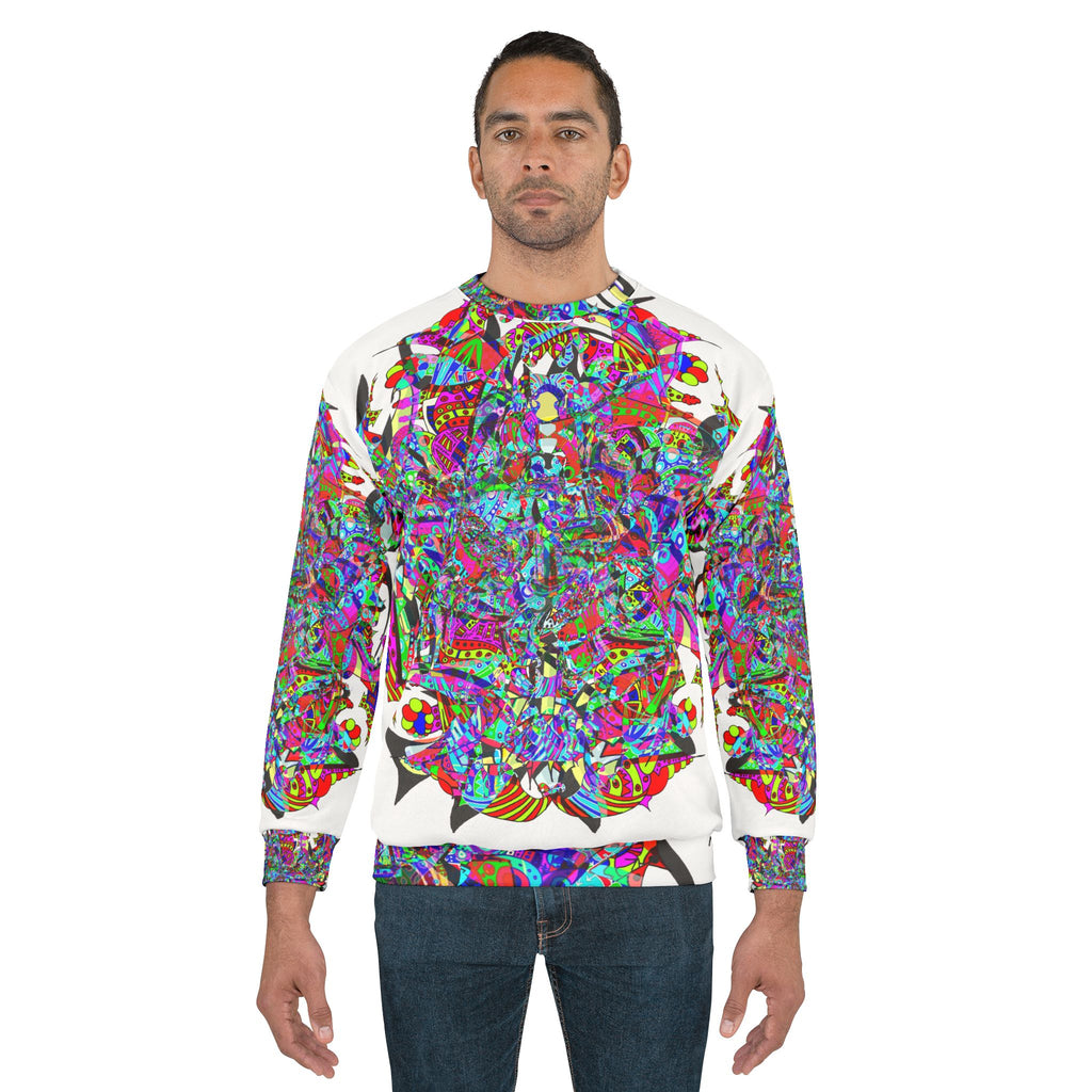 Neon Waffle Monster 12 Psychedelic Kaleidoscope Sweatshirt — Colorful Abstract All-Over Print