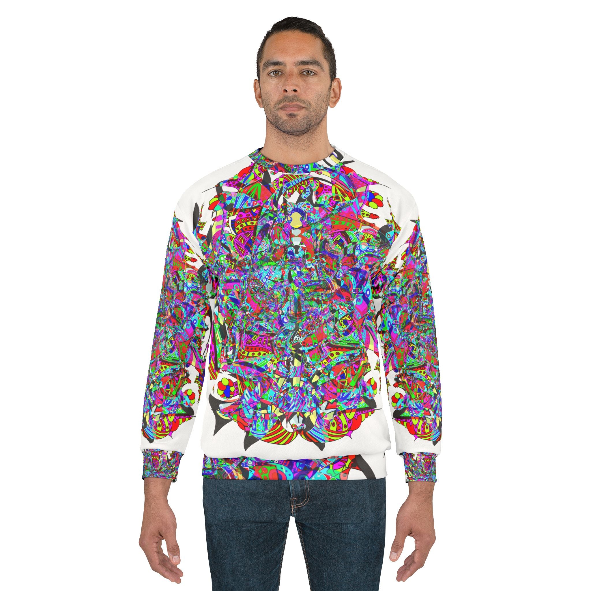 Neon Waffle Monster 12 Psychedelic Kaleidoscope Sweatshirt — Colorful Abstract All-Over Print
