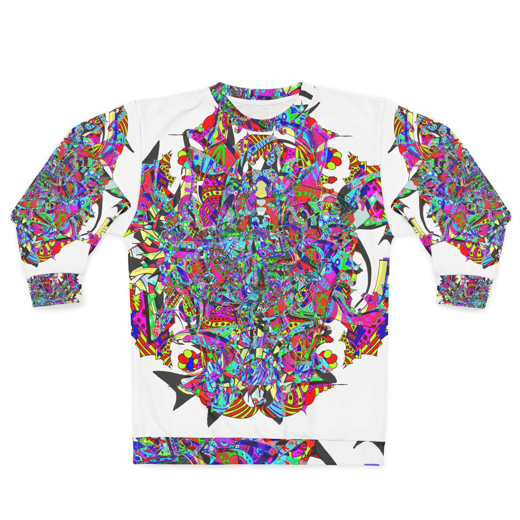 Neon Waffle Monster 12 Psychedelic Kaleidoscope Sweatshirt — Colorful Abstract All-Over Print