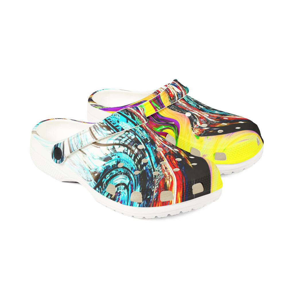 Slip And Slide - Abstract Neon Swirl EVA Foam Clogs — Colorful Slip-On Garden Shoes