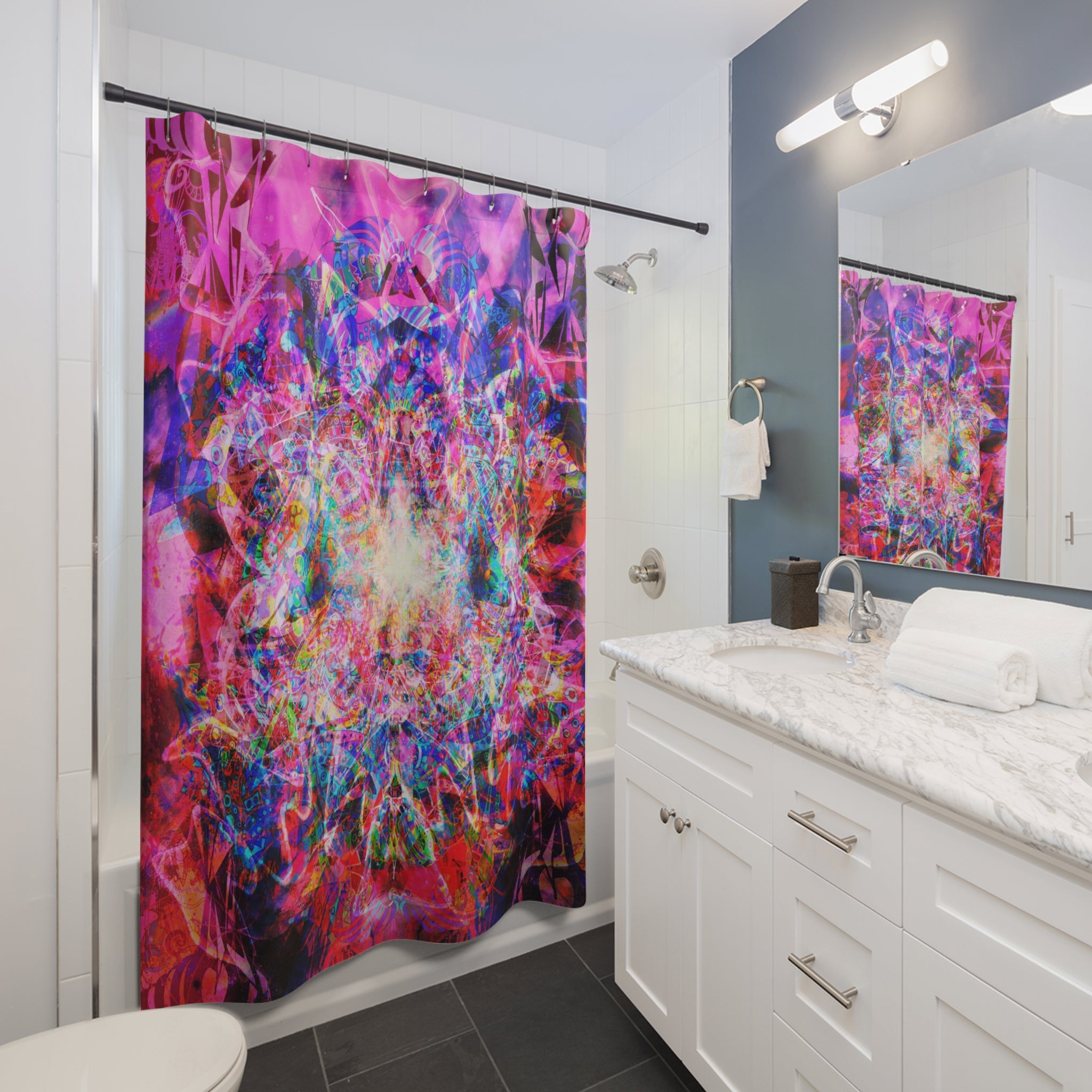Arashaya - Psychedelic Pink Mandala Shower Curtain — Vibrant Abstract Bathroom Decor