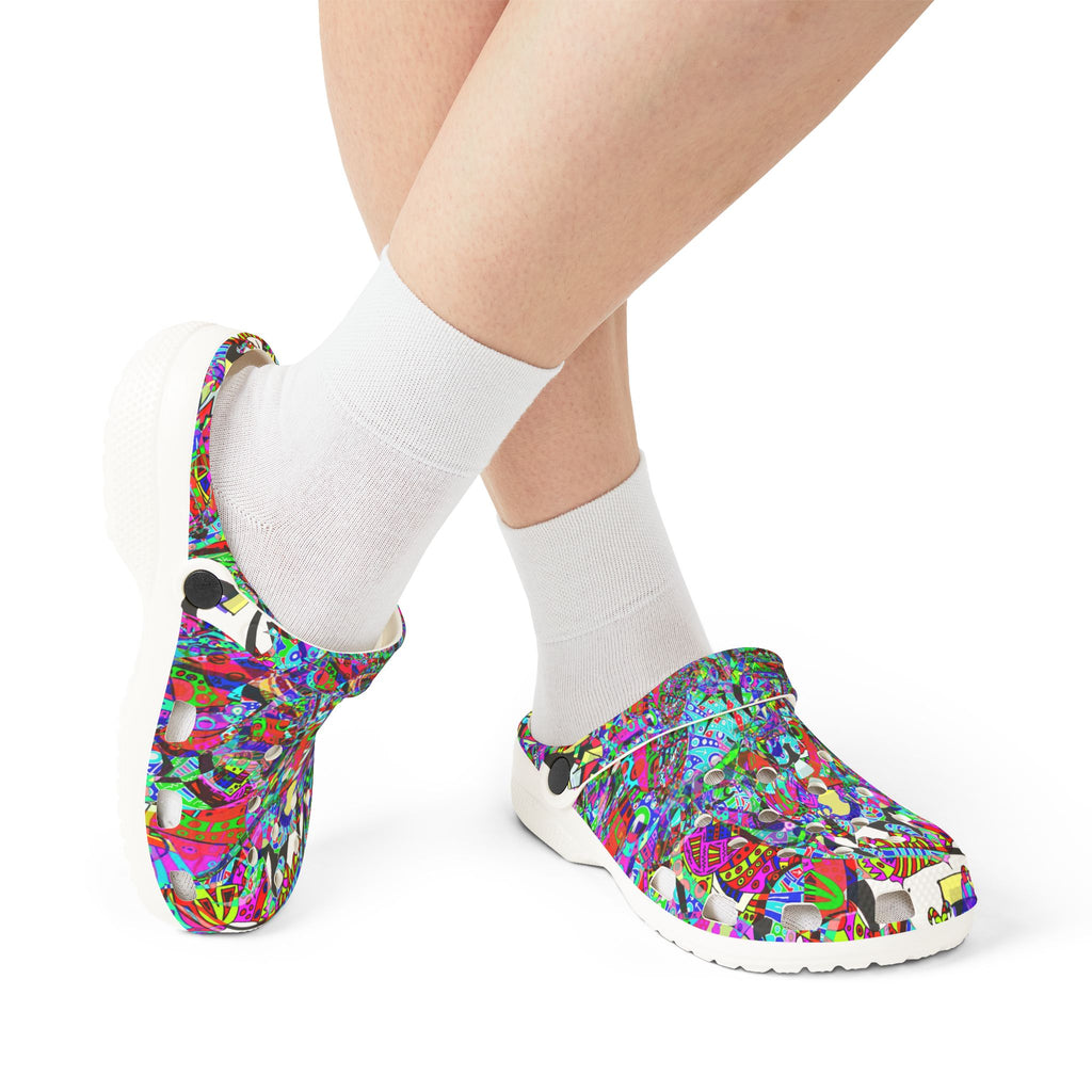 Neon Waffle Monster 12 Colorful Abstract Garden Clogs — EVA Foam Slip-On Shoes