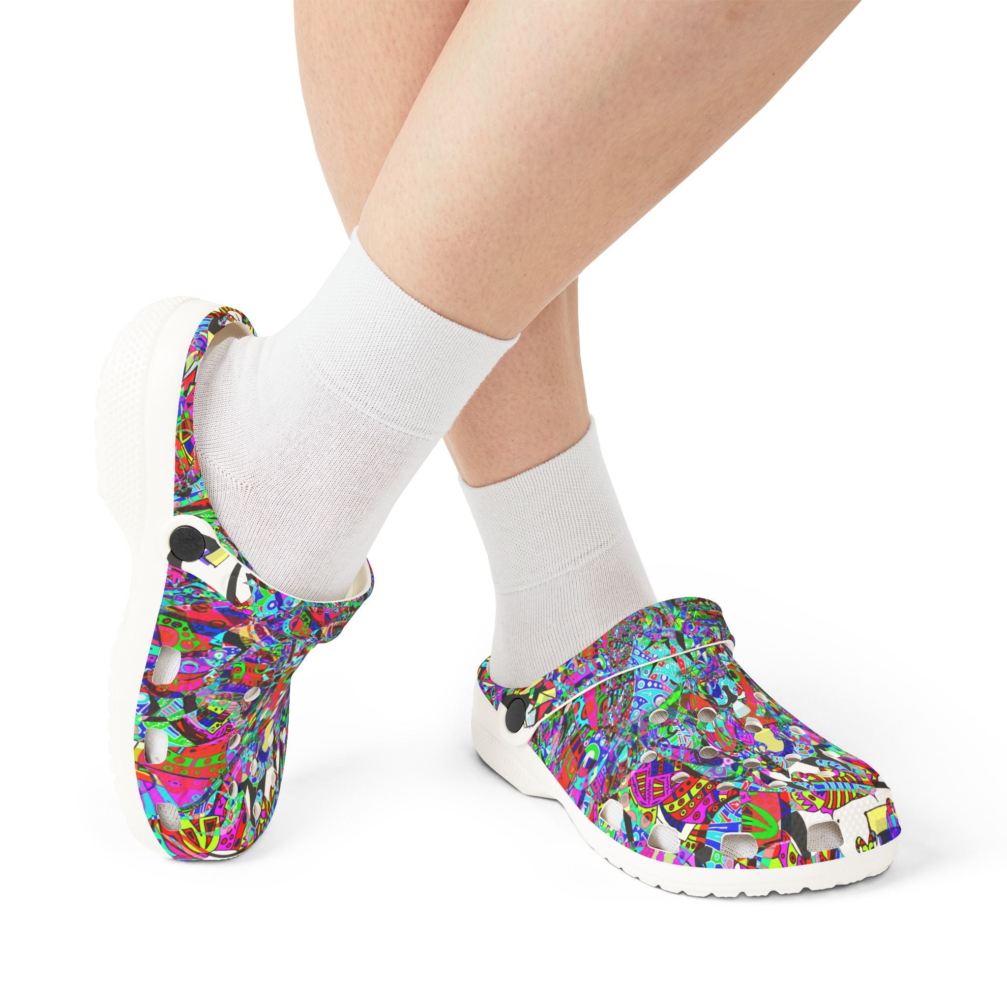 Neon Waffle Monster 12 Colorful Abstract Garden Clogs — EVA Foam Slip-On Shoes