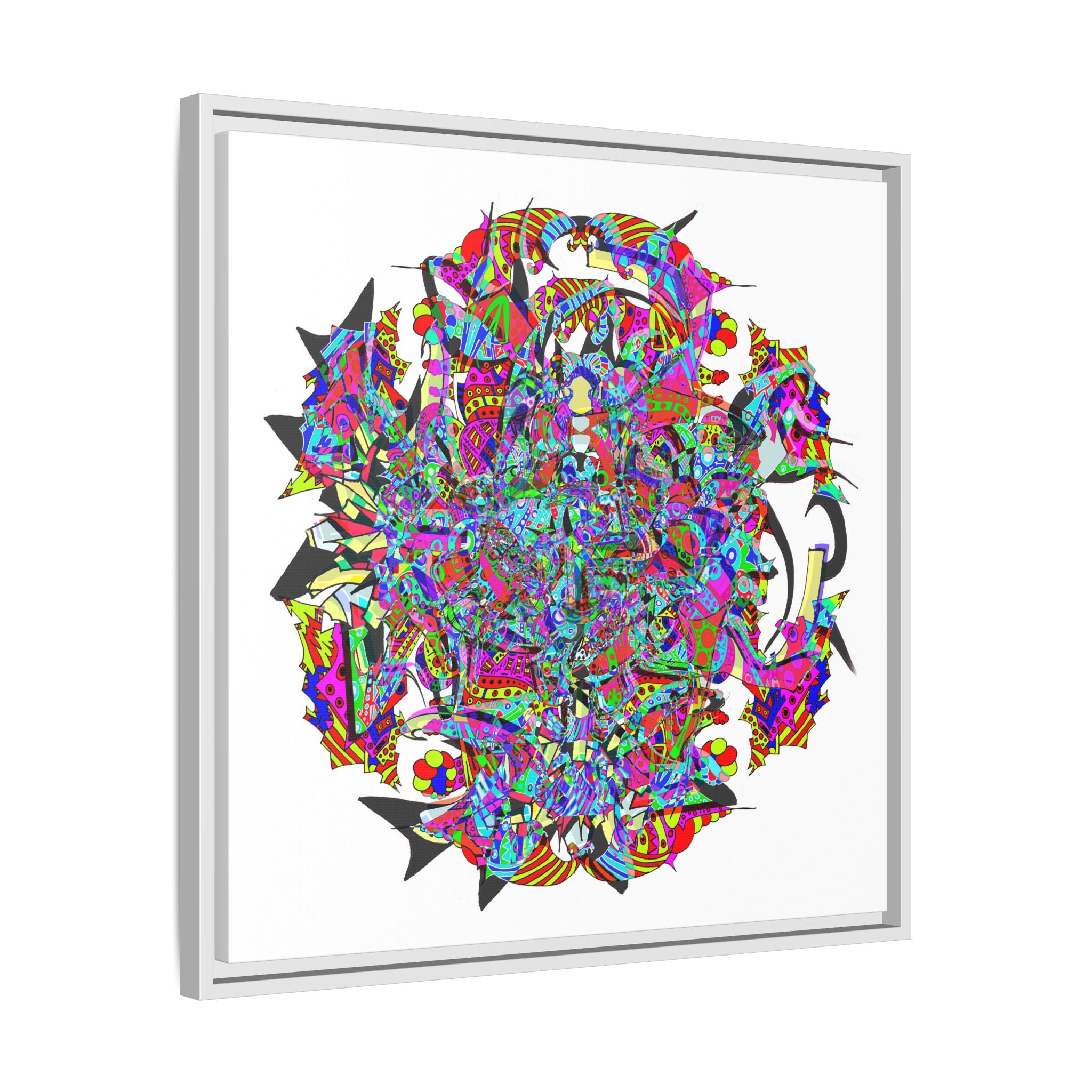 Neon Waffle Monster 12 Framed Canvas Art — Psychedelic Geometric Wall Print